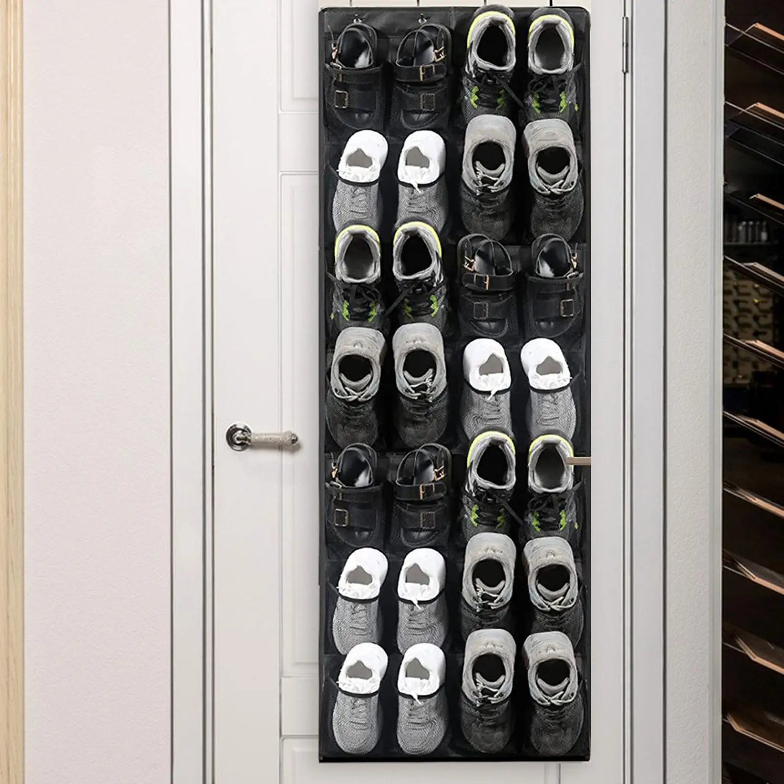 Over The Door Shoe Organizers with 28 Extra Large Fabric Pockets Hanging Shoe Organizer Shoe Rack for Bathroom Slippers Bedroom