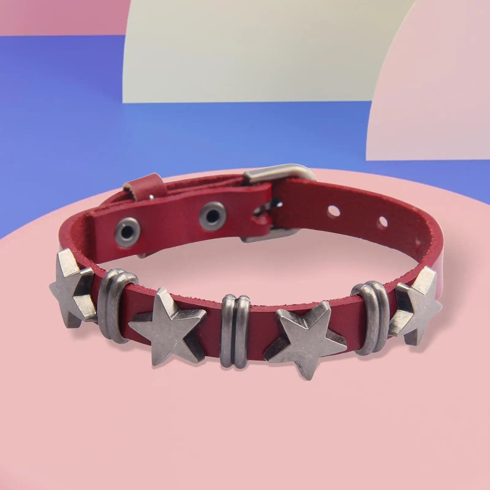 Star PU Leather Studded Bracelet Gothic Jewelry for Women Men Girls Boys