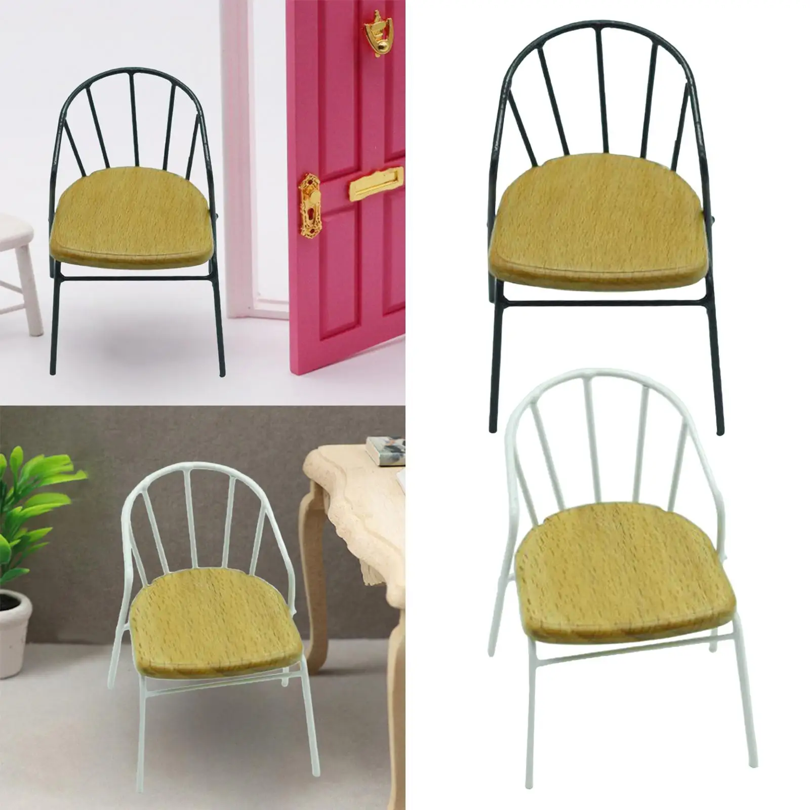 1/12 Scale Dollhouse Chairs Mini Dinning Chair Miniature Back Side Chair for Cake Topper Furniture Living Room Fairy Garden