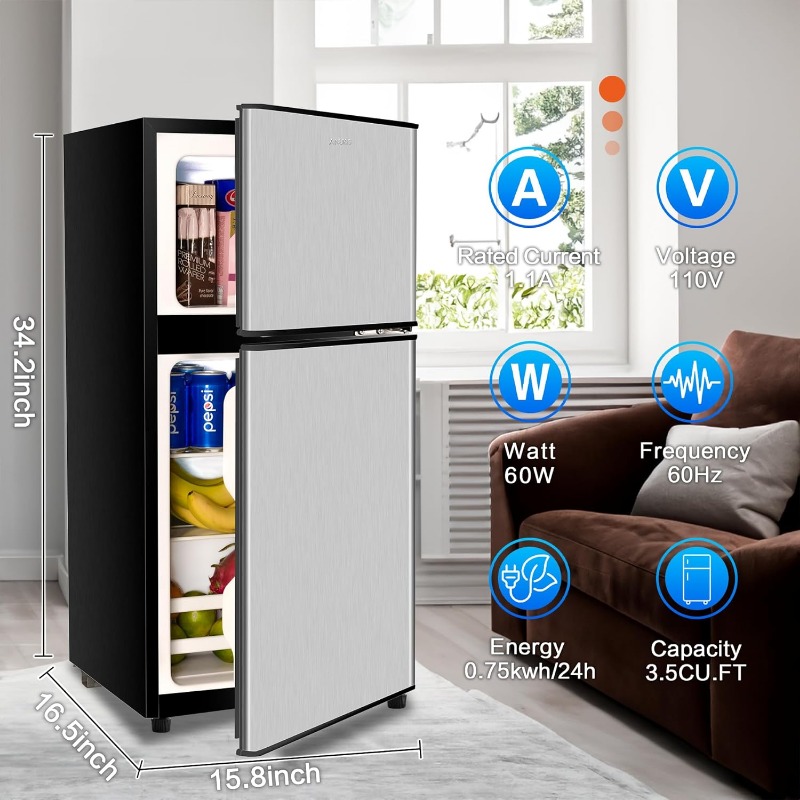 Title 12, Anukis Compact Refrigerator 3.5 Cu Ft 2 Door Mi...