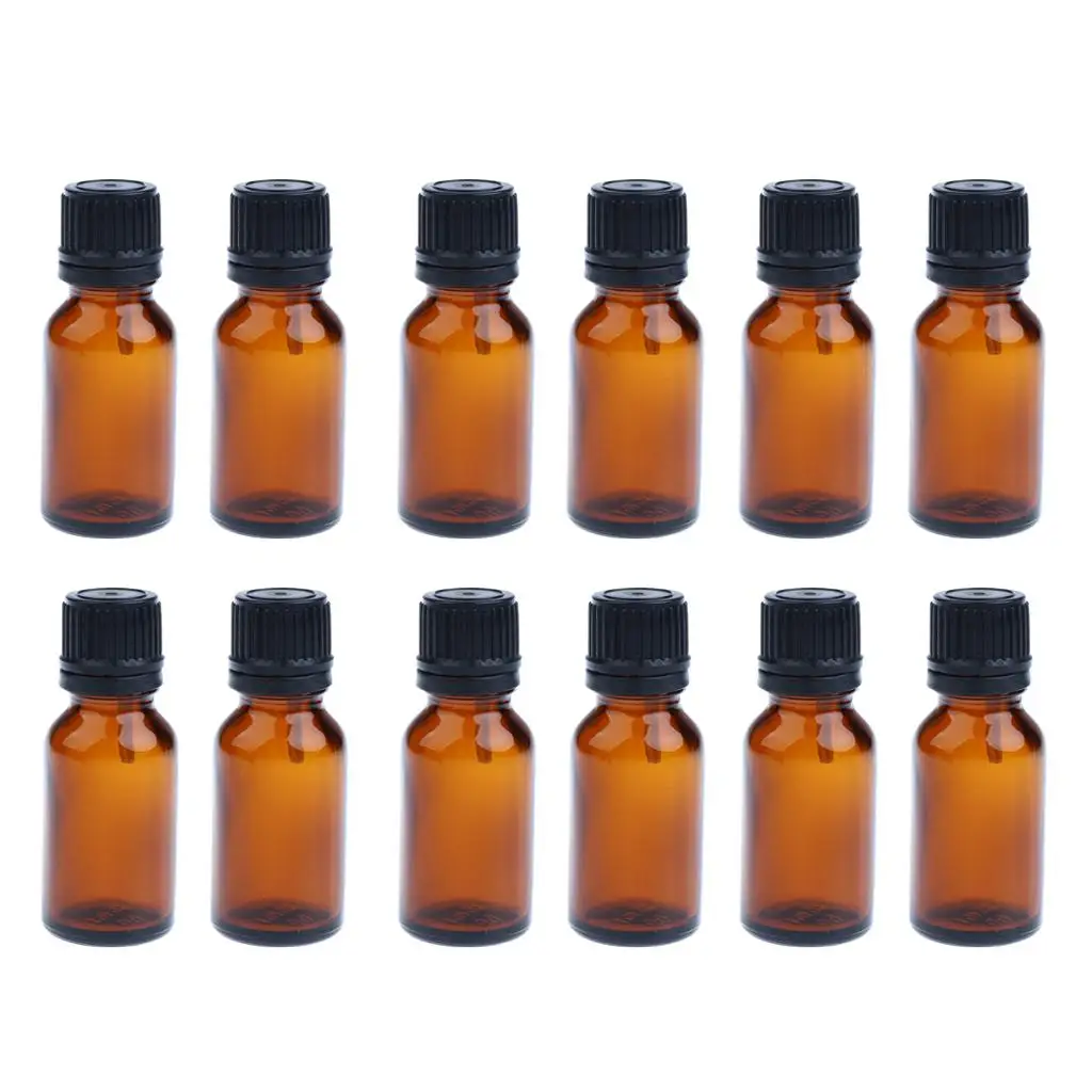 Pack Of 12pcs amber of glass Essential Oil Bottles Euro Orifice Dropper Vials