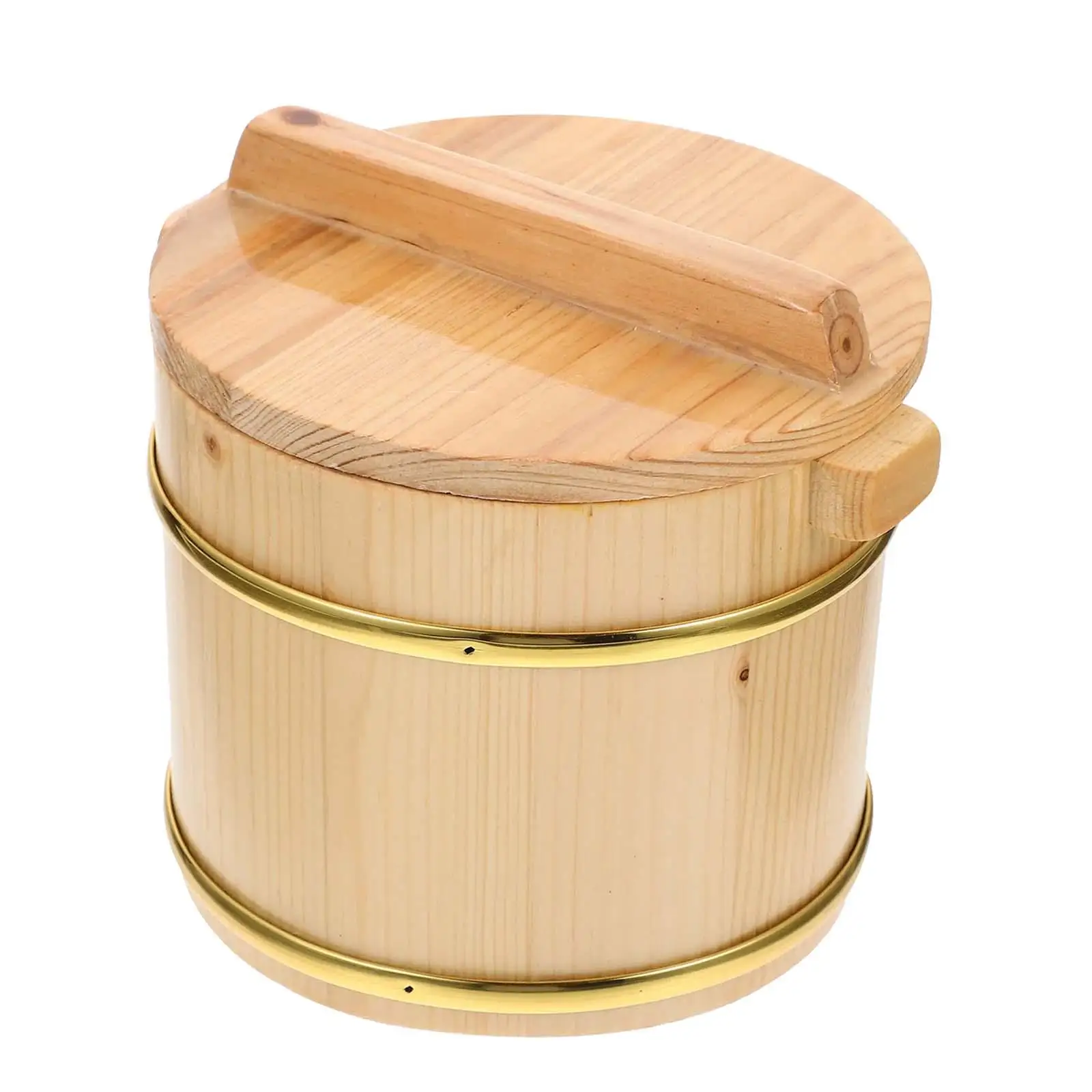 Wooden Rice Bucket Reusable Practical Rice Mixing Tub with Lid for Cooking