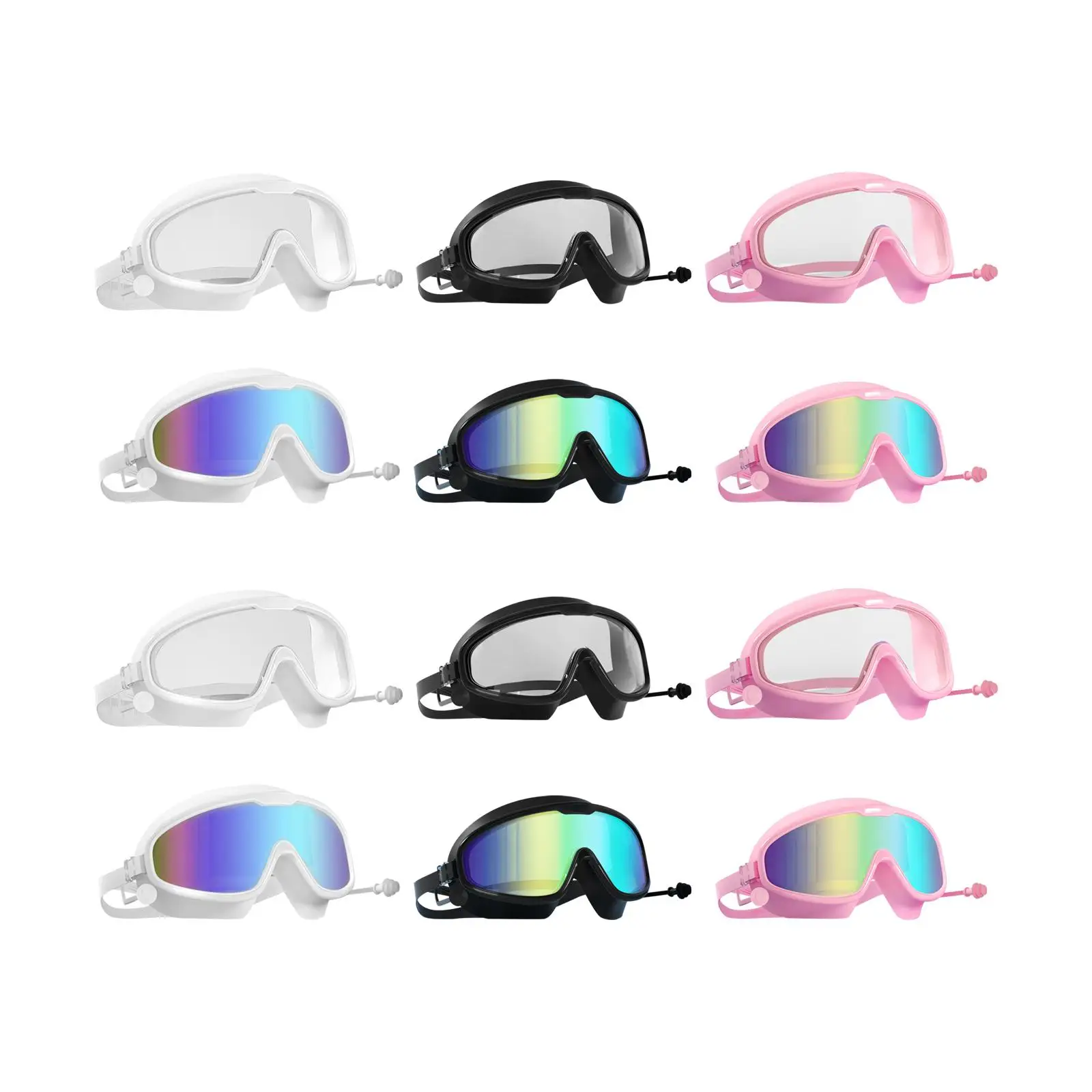 Swimming Goggles Swim Glasses Large Frame Diving Glasses with Earplugs