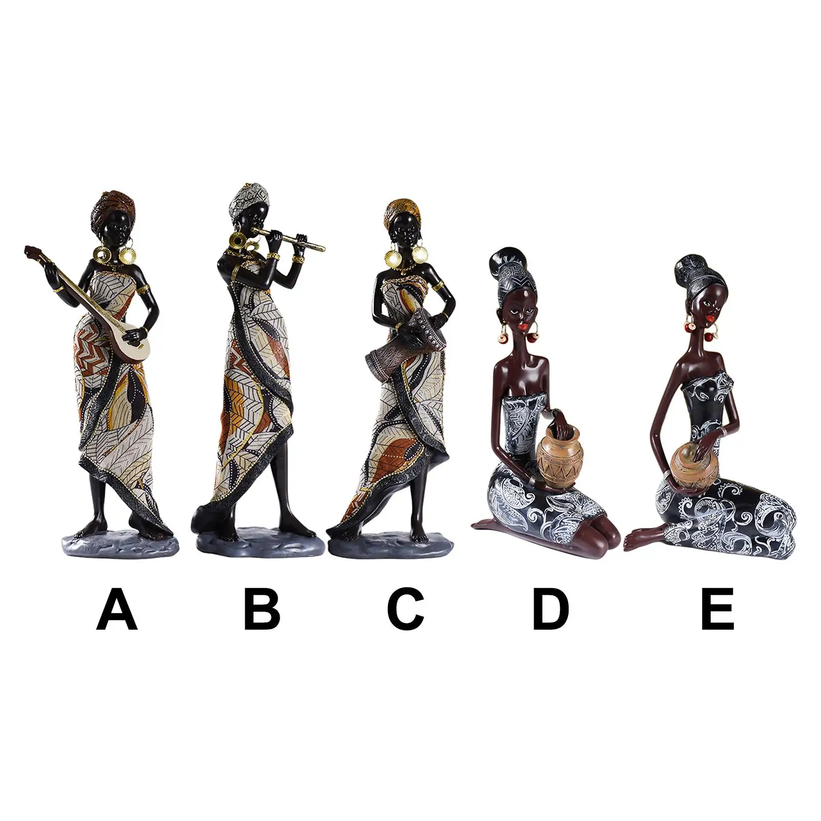 African Lady Figurine Tribal Female Statue Collection for Desktop Home Decor