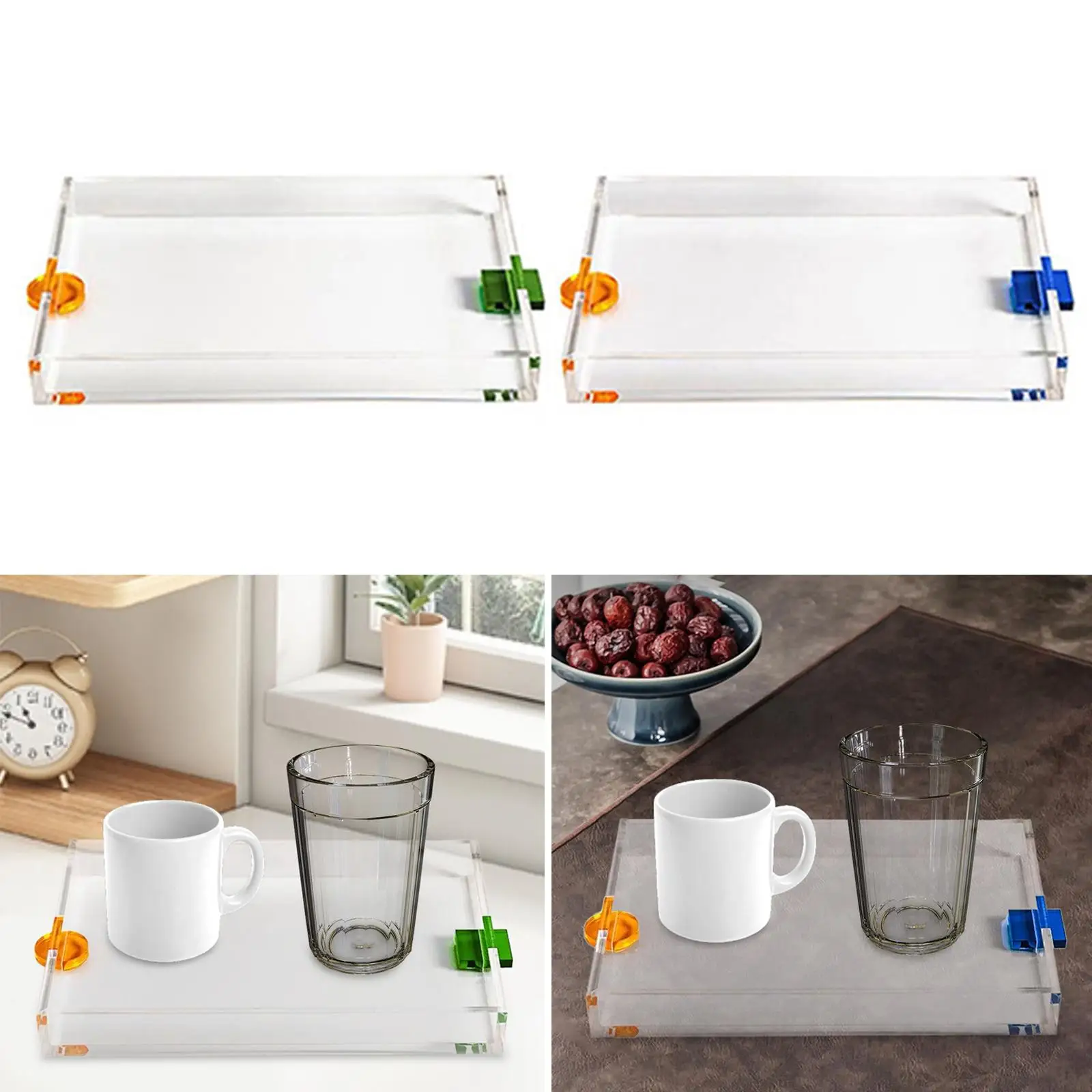 Clear Serving Tray Food Trays Stylish Easy to Clean Practical for Desktop, Countertop Ottoman Tray Versatile Rectangular