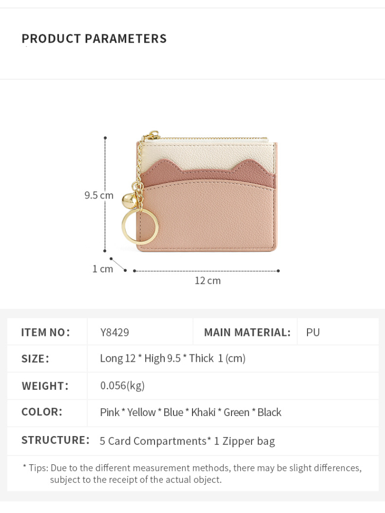 Nette Katze Ohren Design Frauen Mini ID Karte Halter Business Kreditkarte Halter PU Leder Schlank Bank Karte Fall Organizer Brieftasche Glocke – Detail 3