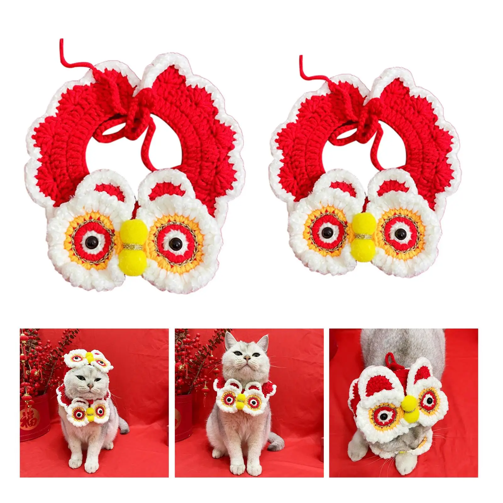 Chinese New Year Pet Scarf Accessories Photo Props Decorative Knit for Dogs