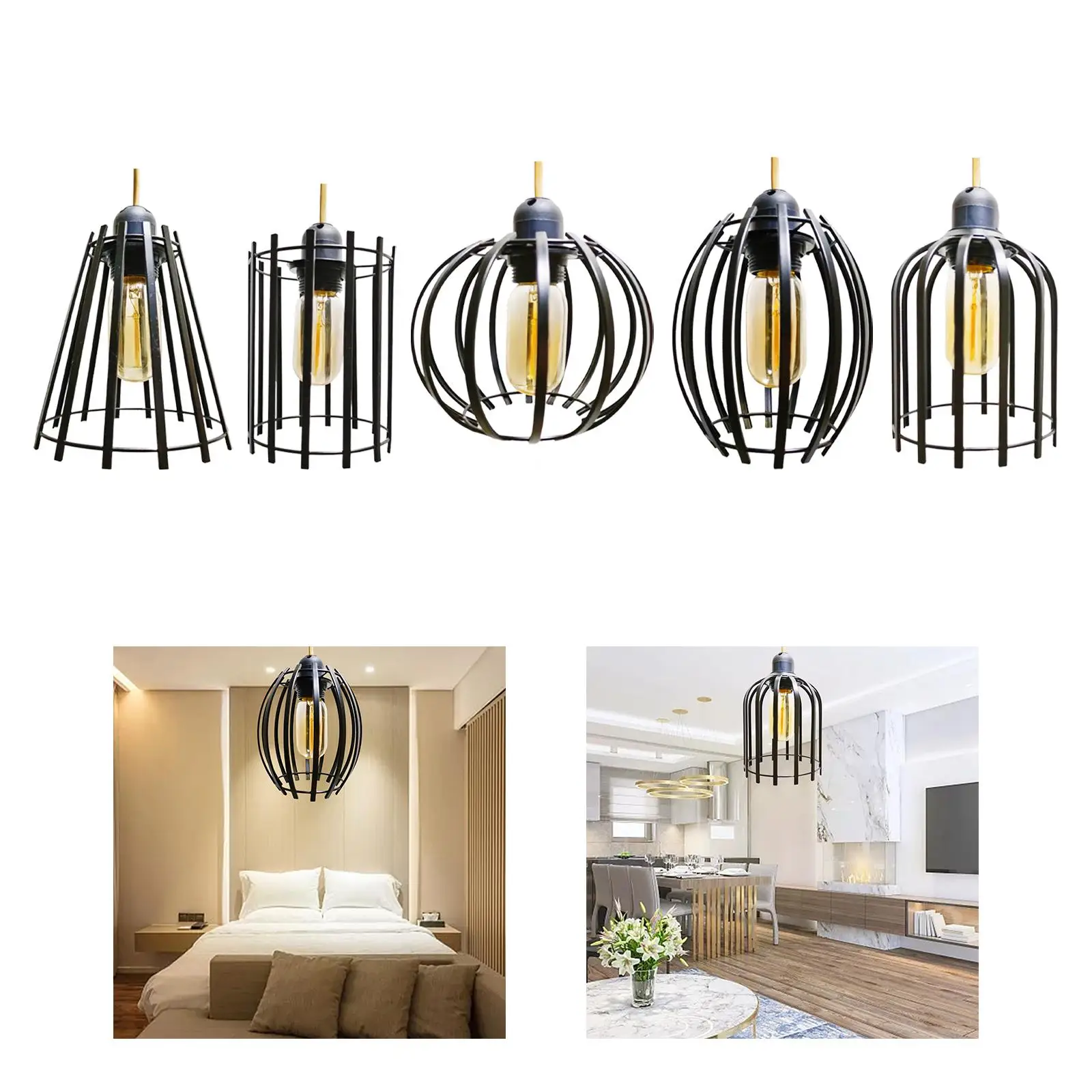 Iron Pendant Lamp Shade Simple Pendant Light Shade Light Bulb Cage Lamp Cover for Restaurant Kitchen Dining Room Hotel Bedroom