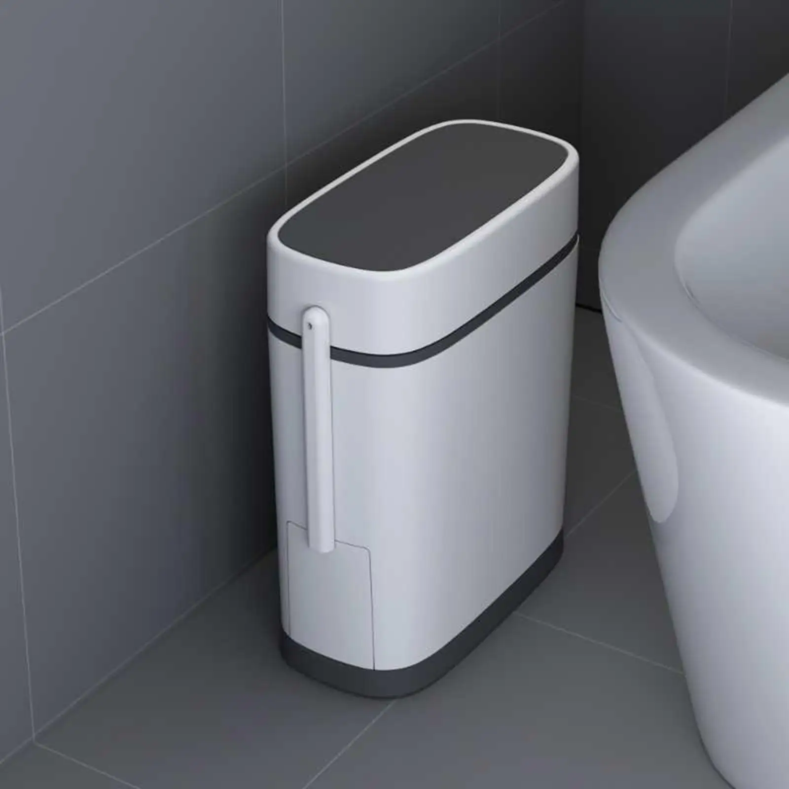 Narrow Trash Can with Toilet Brush Dustbin Bucket for Bathroom Bedroom Living room and home RV