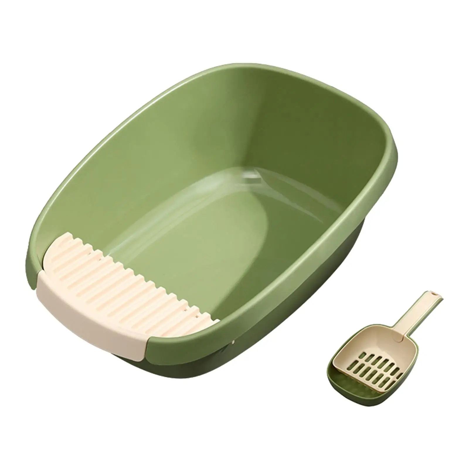 Open Cats Litter Box and Spoon Deep Toilet Anti Splashing Large Space Sandbox Nonstick Bottom Splashproof Pet Litter Tray