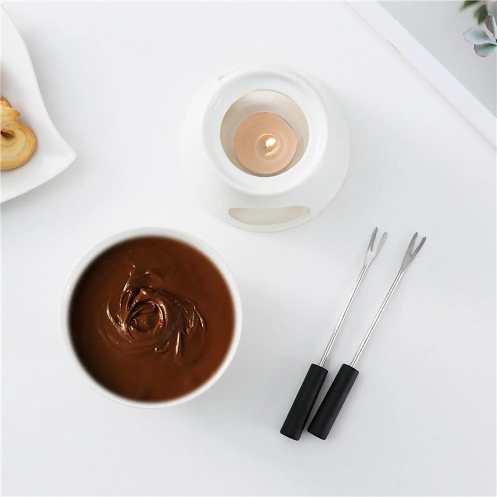 Chocolate Fondue Pot Butter Heater Ceramic Hot Pot Tea Light Porcelain Melting Pot for Broth Dessert Party Dinner Caramel