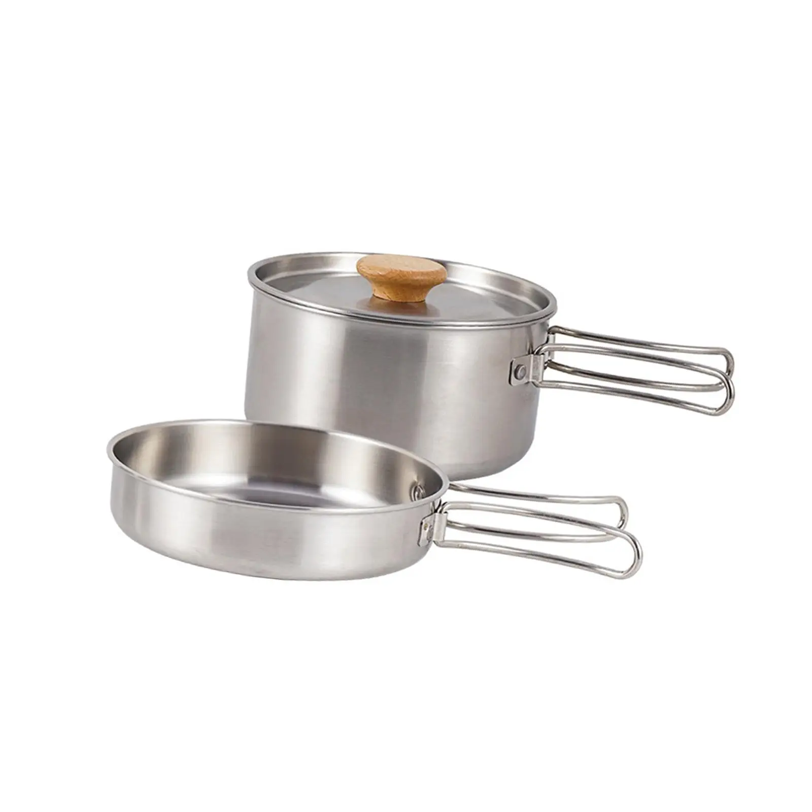 Camping Pots Pans Portable Stainless Steel Cookware Tableware Easily Clean Heat