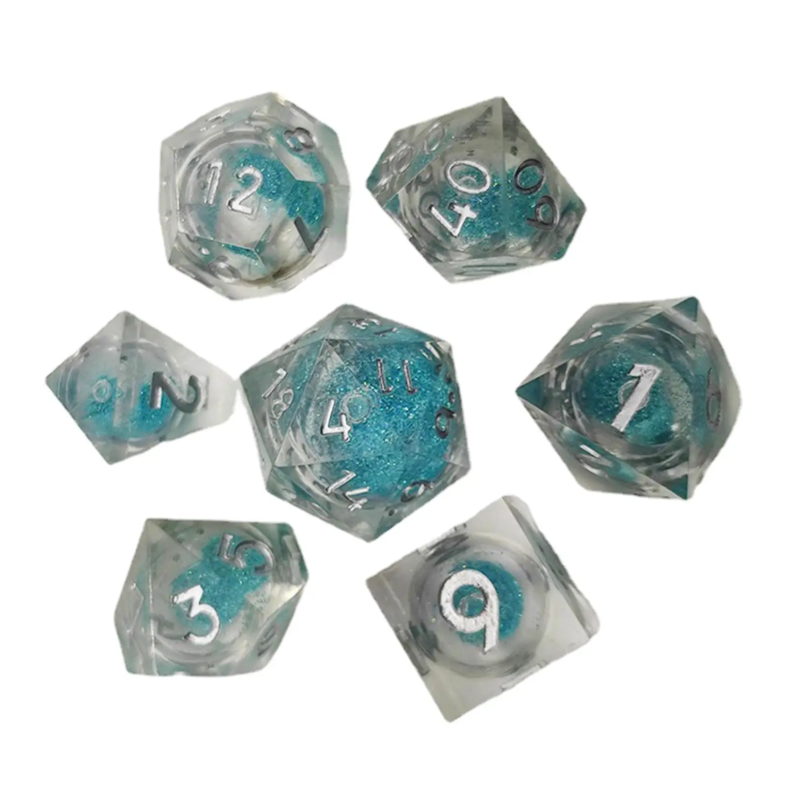 7pcs Translucent Multi Sided Dice Play Gaming Dice Digital Dices Set for Table Game Teaching Prop Entertainment Role Playing