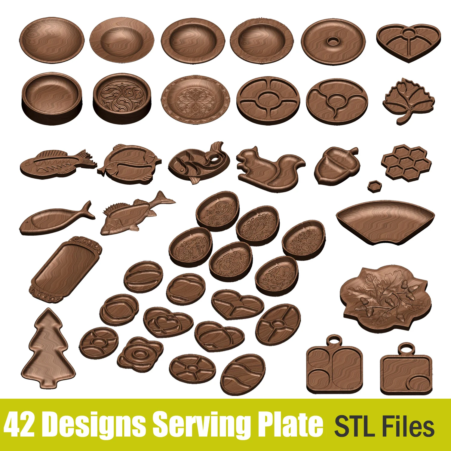 42PCS 3D Model STL File Bundle Tray Serving Plate CNC Plans for CNC Router Engraving Support ZBrush Artcam Aspire Cut3d cnc router machine