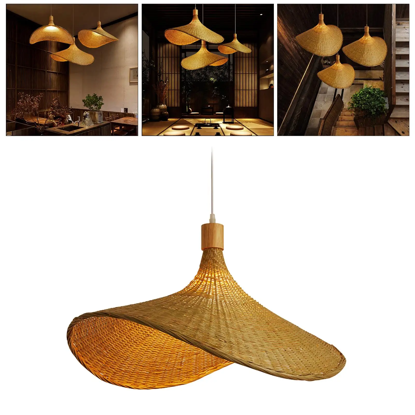 Ceiling Lamp Rattan Hat Lampshade 30cm -Bulb Not Included Antique Modern