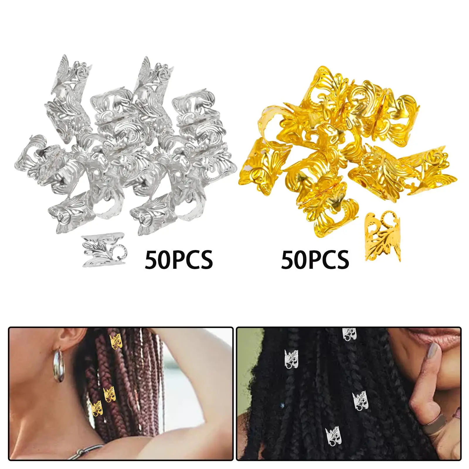 50 Pieces Dreadlocks Beads Braids Ring Clips Reusable for Necklace Women Men