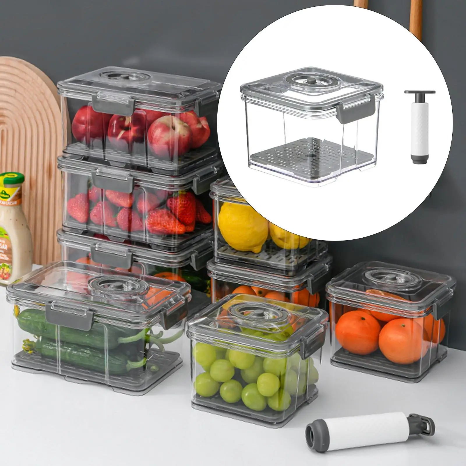 Food Storage W/ Lid Moisture-Proof PP Clear Rectangle Vacuum Container Kitchen Box