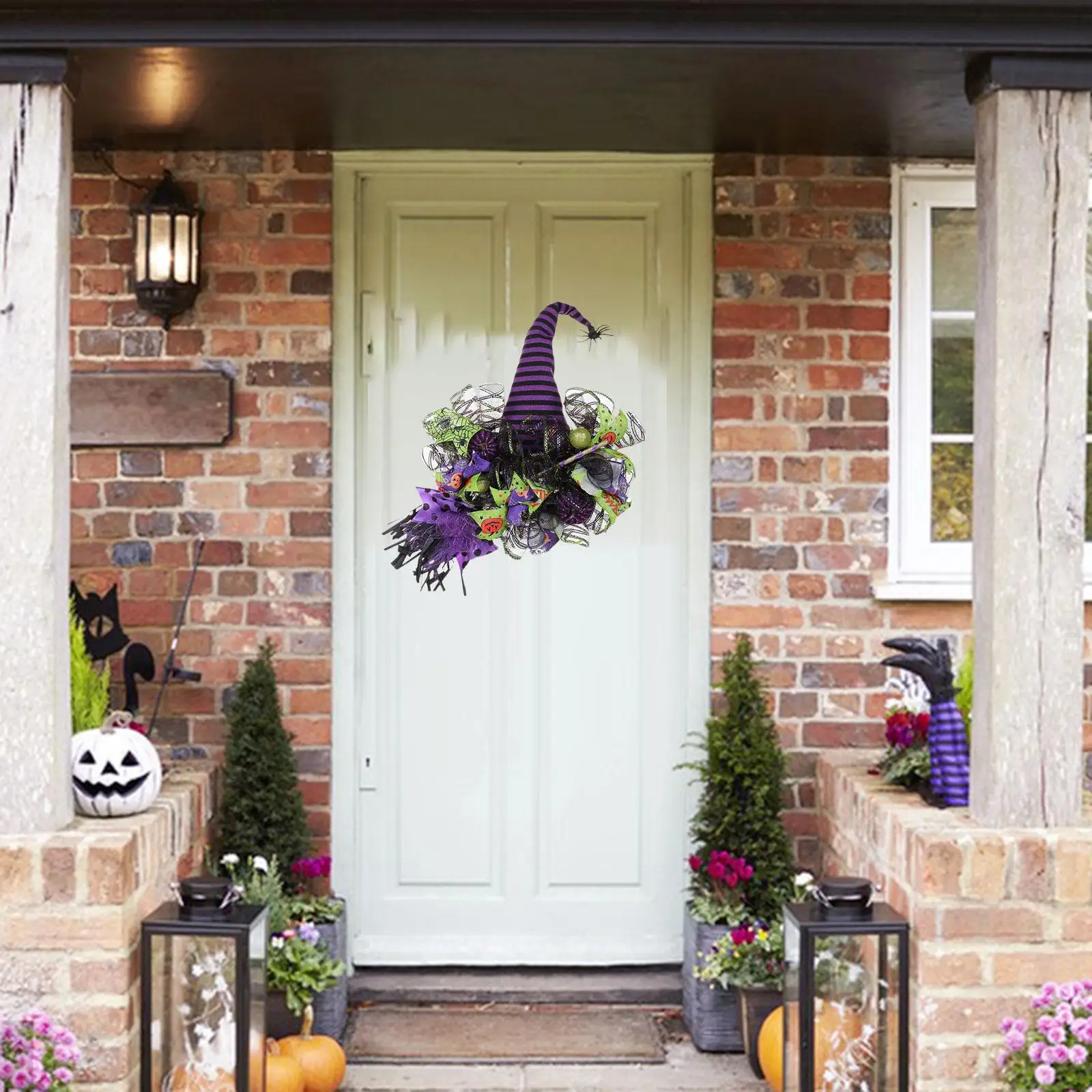 Halloween Wreath Artificial Wreath Door Wreath Halloween Witch Hat Hanger for Farmhouse Parties Window Bedroom Decoration