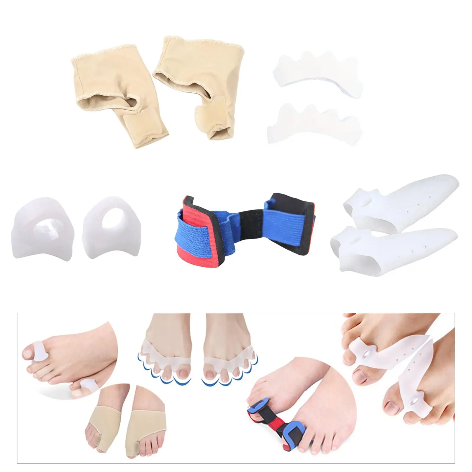 Set of 9 Bunion Corrector Bunion Relief Sleeves Kit, Toe Straightener Stretchy Toe Spreader