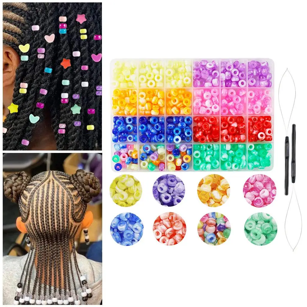 480Pcs Hair Pony Beads Multicolor Crafts Kit for Dreadlock Photography Jewelry Making