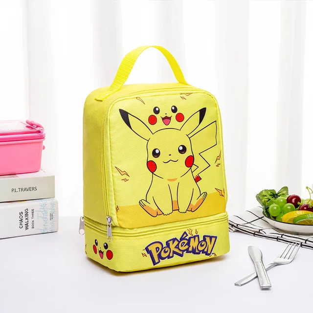 Pokemon Compartment Bento Box Pikachu Anime Stainless Steel Dinner Plate  Cute Lunch Box Bag Portable Insulated