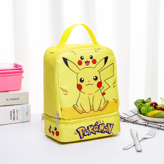 Pokemon Compartment Bento Box Pikachu Anime Stainless Steel Dinner Plate  Cute Lunch Box Bag Portable Insulated