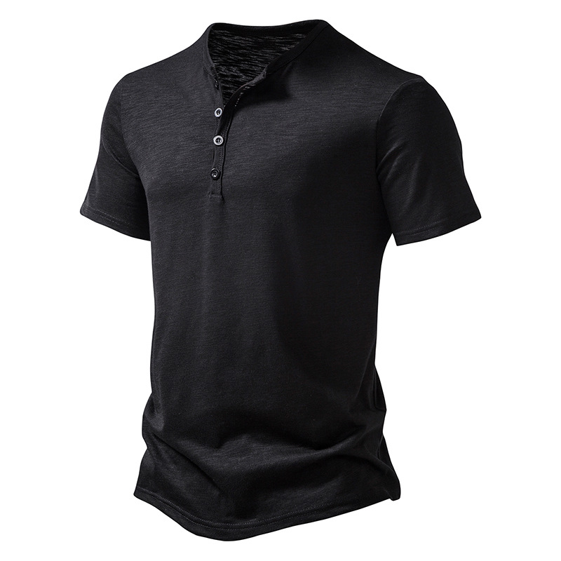 New Korean Henry Collar Summer Men's Solid Color Short Sleeve T-shirt for Men Casual Polo Shirts Men's Sports Tops