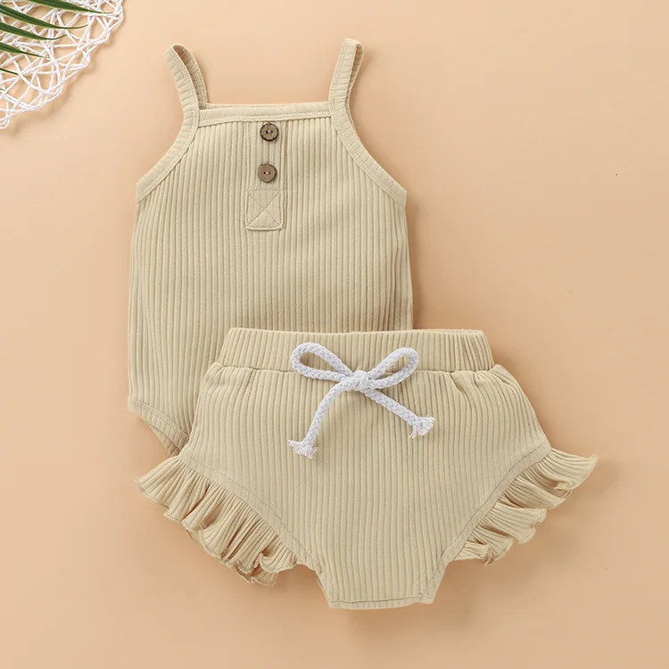Summer Girl Set Solid Knit Cotton Romper + Shorts Suits for Kids Fashion Baby Clothing baby clothes penguin set
