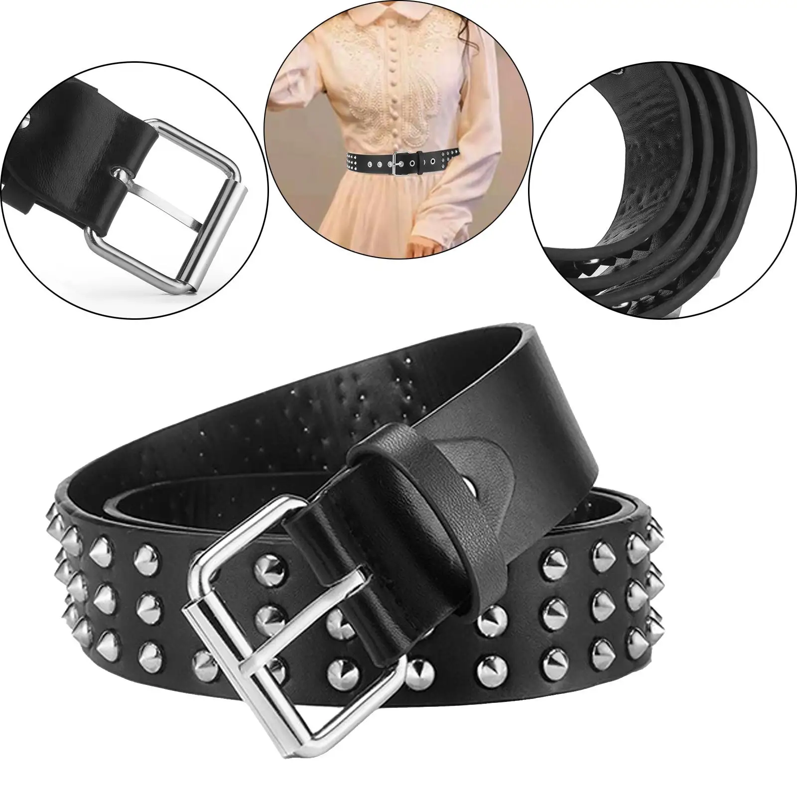 PU Leather Punk Belts Metal Buckle Accessories Adjustable Jeans Belts Waist Belt for Women Men