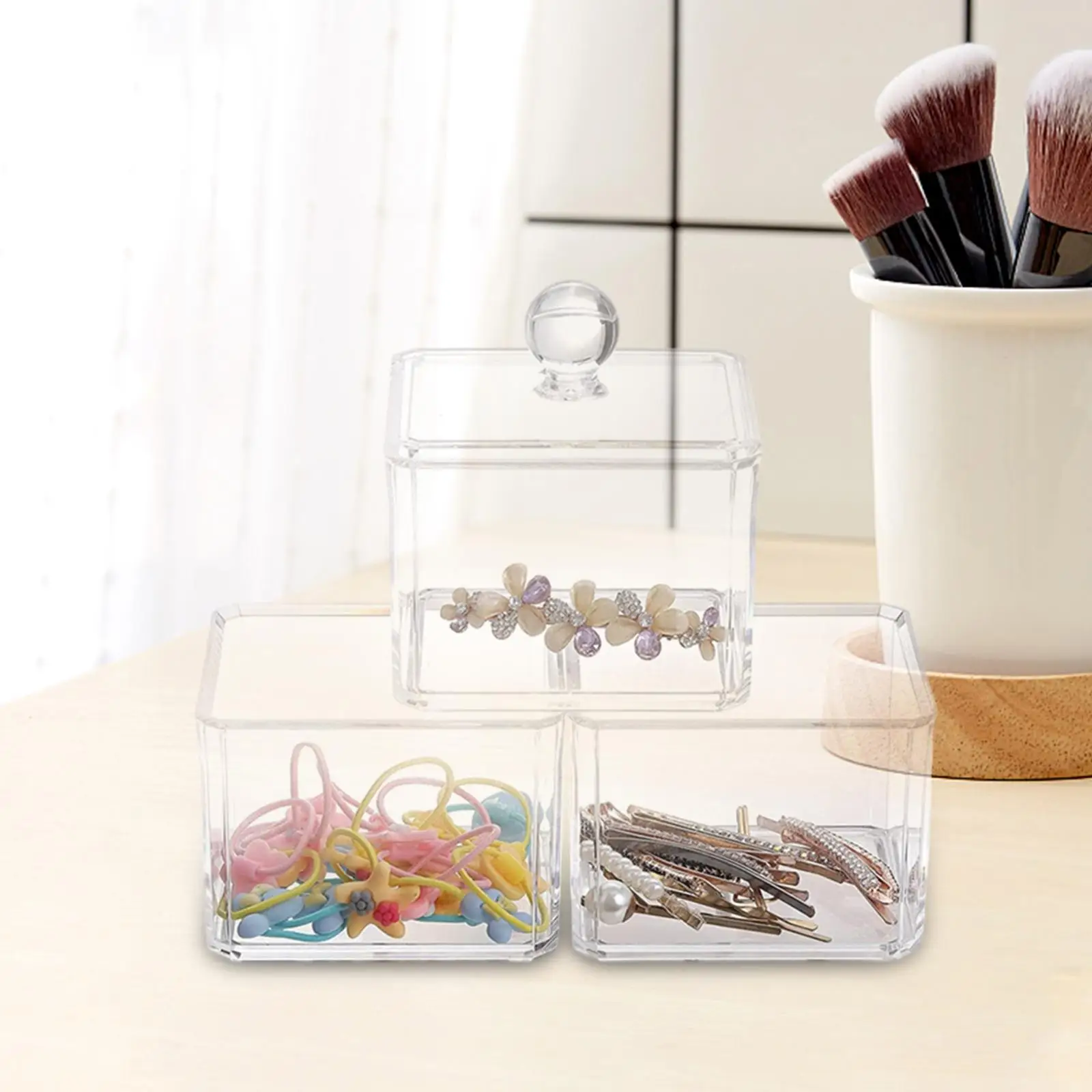 Transparent Stackable  Pad Storage Box Dustproof Cover Organizer Chic Canister for Bathroom  Swab Jewelry  Puff Lady