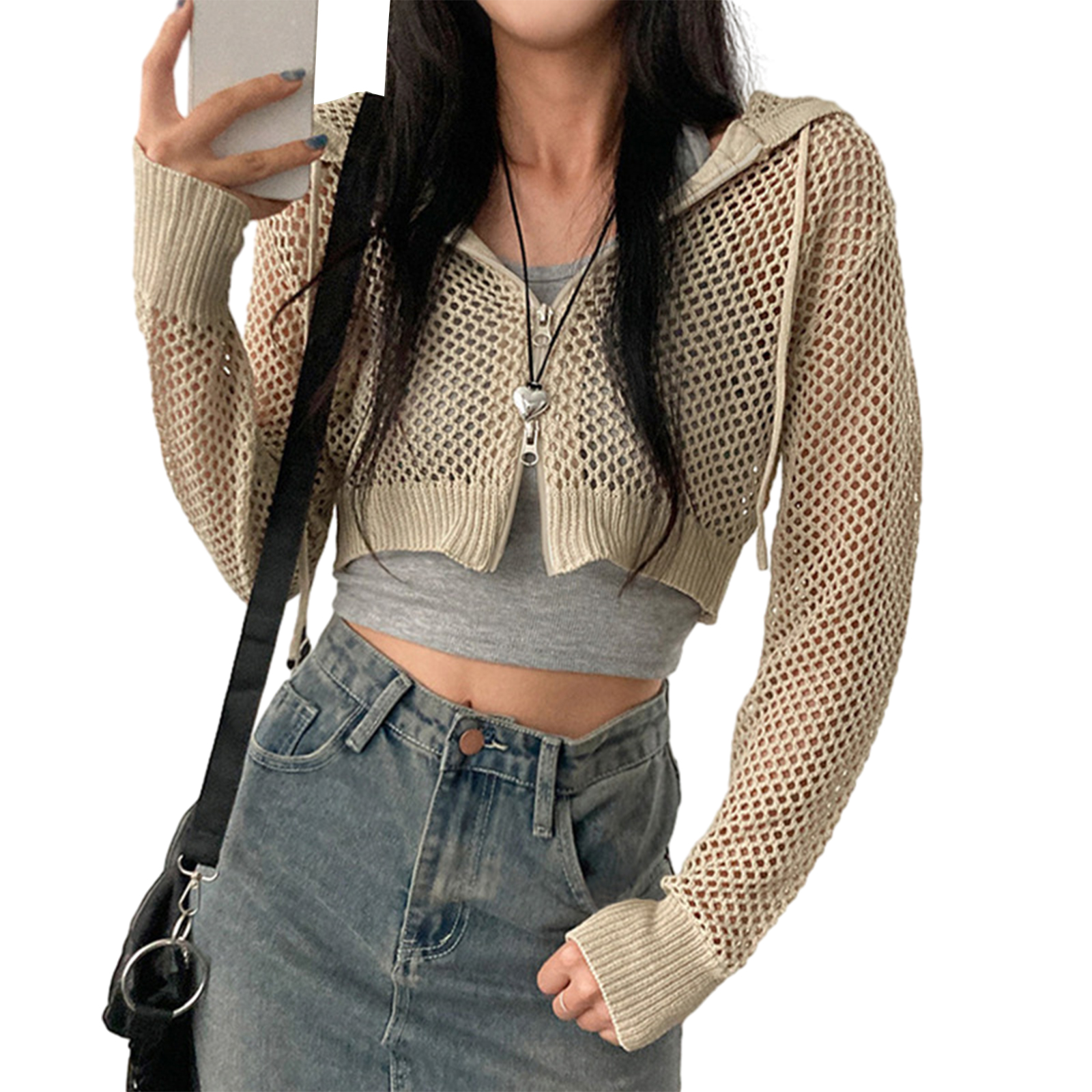 feminino, tops ocos com capuz, cardigan com