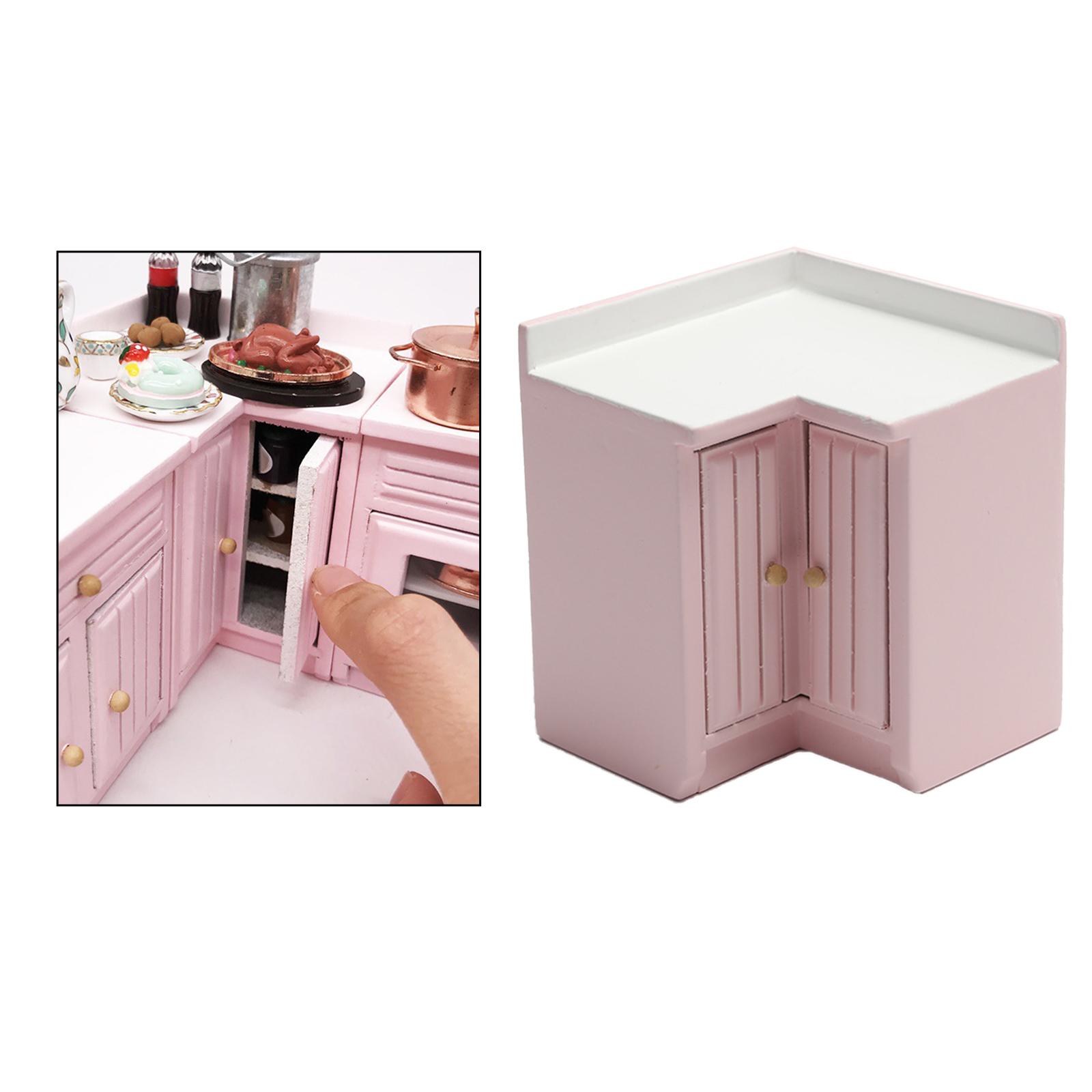 Dollhouse Small Kitchen Cupboard Furniture Pink Doll House Cabinet Kids Play Toys Dining Room Decoration Ornament Accessories