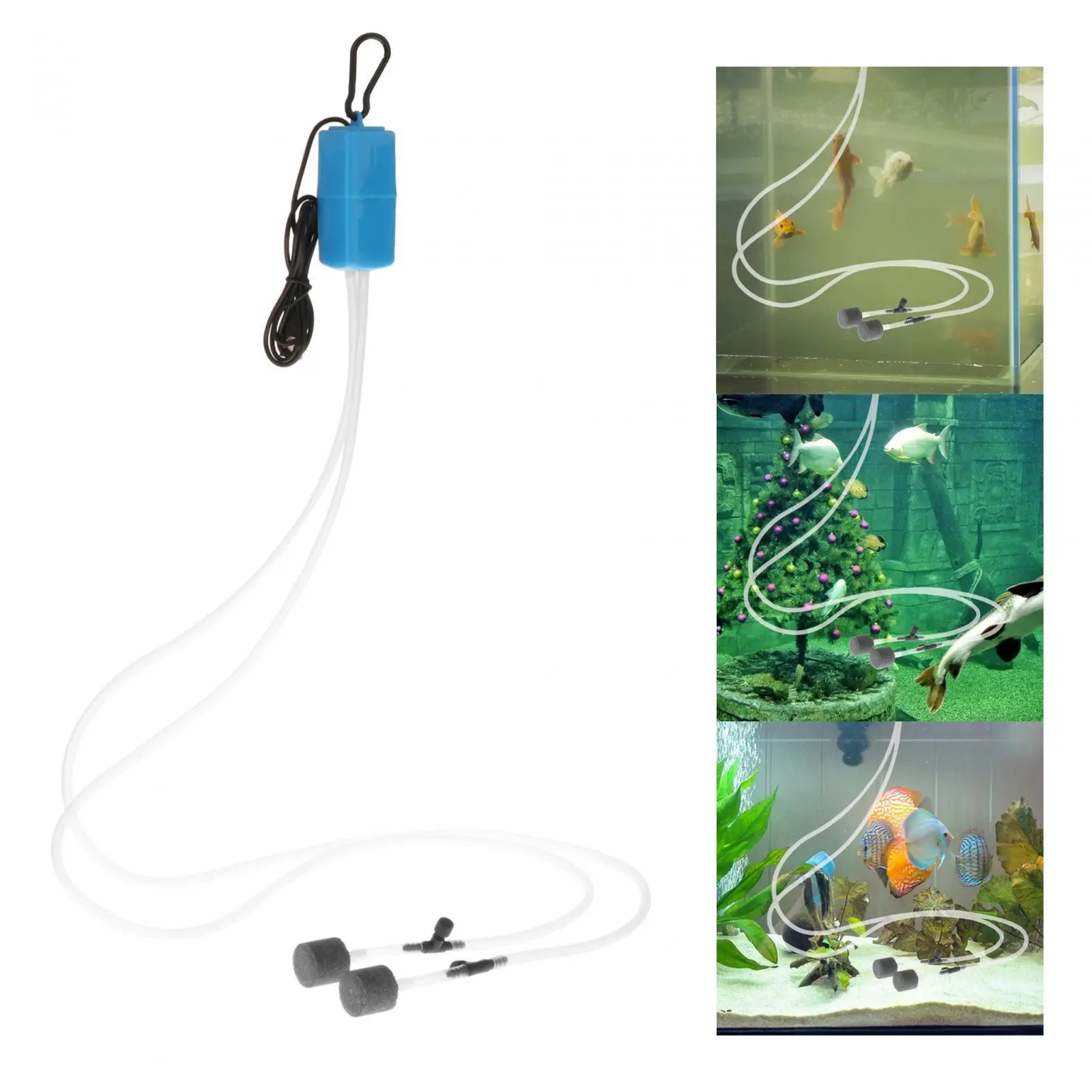 Aquarium Oxygenator Pump with 1M Hose Double Outlet for Power Cut Fishing