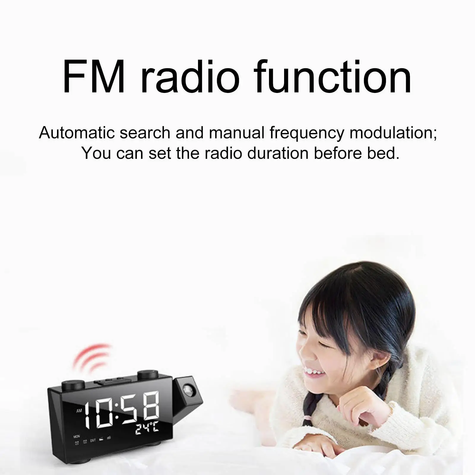 Projection Alarm Clock 180 Rotable Projection with Large Screen Battery Backup Snooze with FM Radio for Ceiling Home Bedrooms