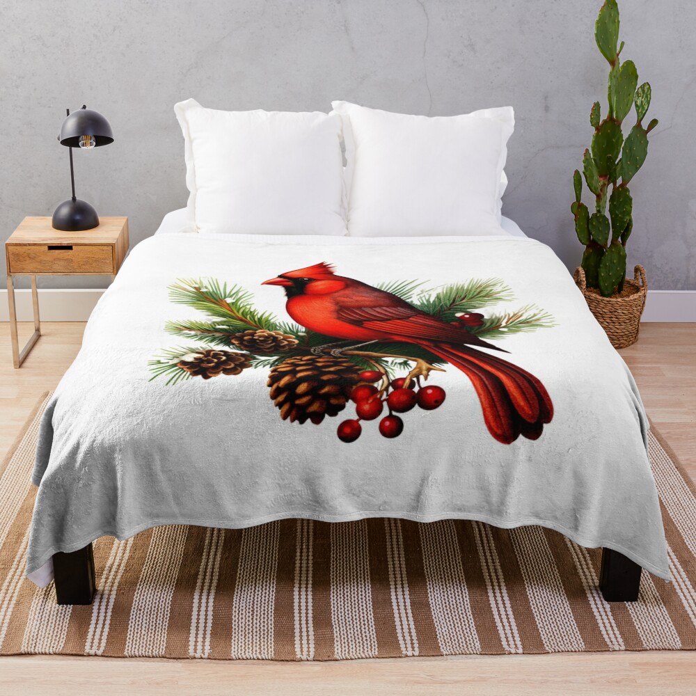 Northern Cardinal Red Bird Throw Blanket Picnic Blanket Thin Blanket