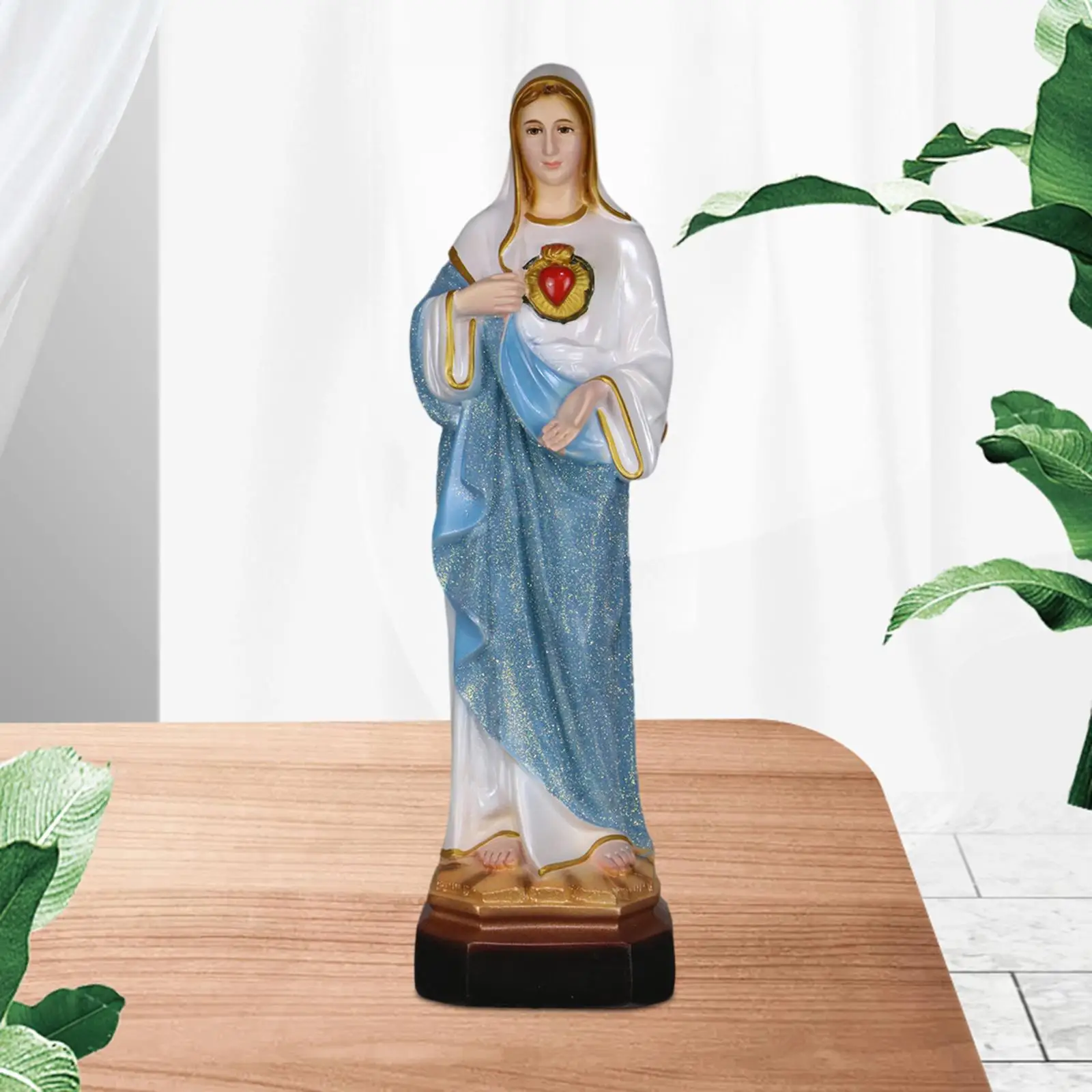 Mary Resin Figure Christmas Decoration Hand Painted Desk Display Crafts Sacred Heart of Mary Figurine for Home Office Livingroom