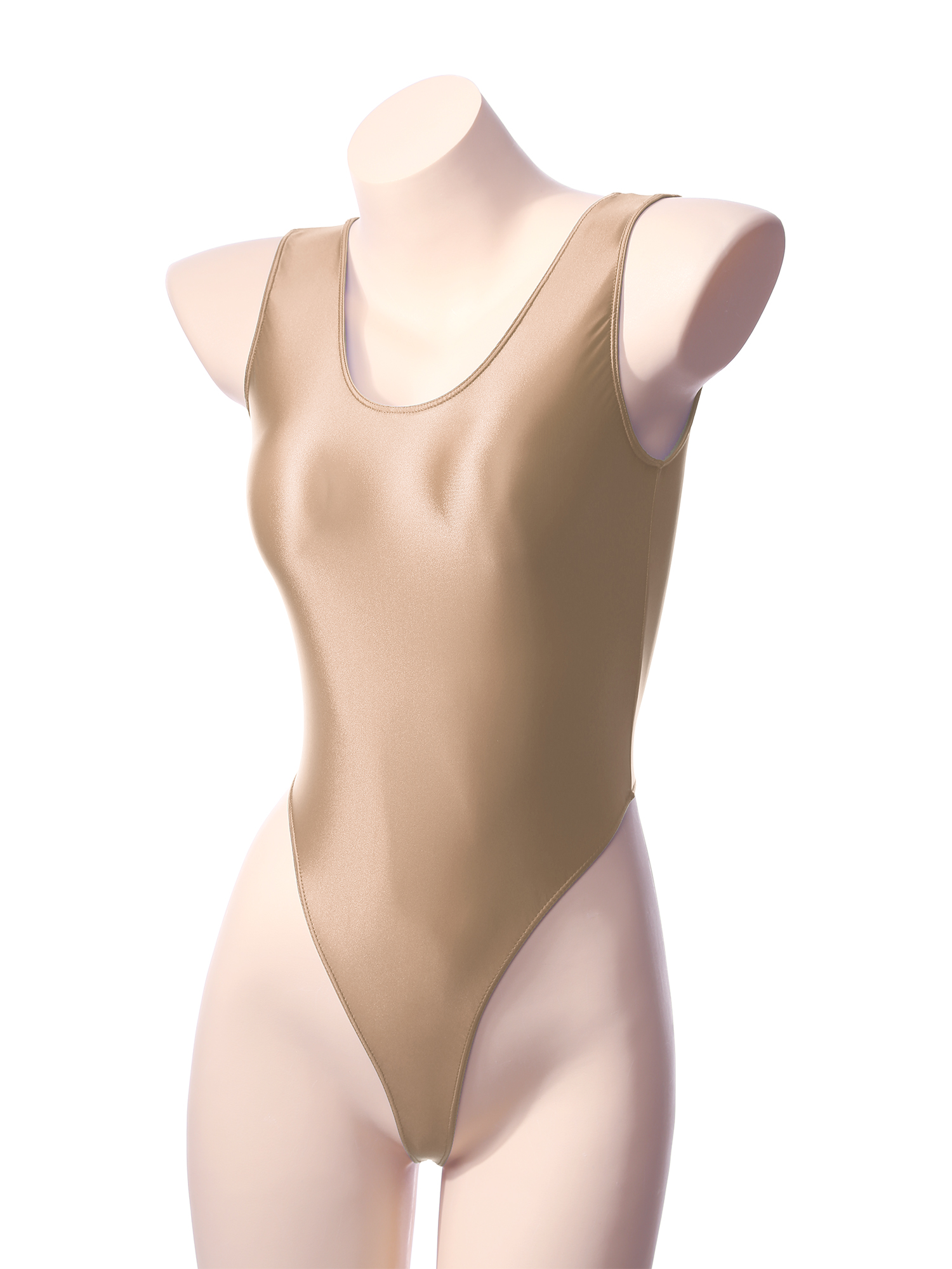 Ölglänzender Damen-Badeanzug, ärmellos, hoch geschnittener Tanga-Body, einteilige Badebekleidung, Yoga, Sport, Fitnessstudio, Fitness, Badeanzug, Kostüm – Detail 5