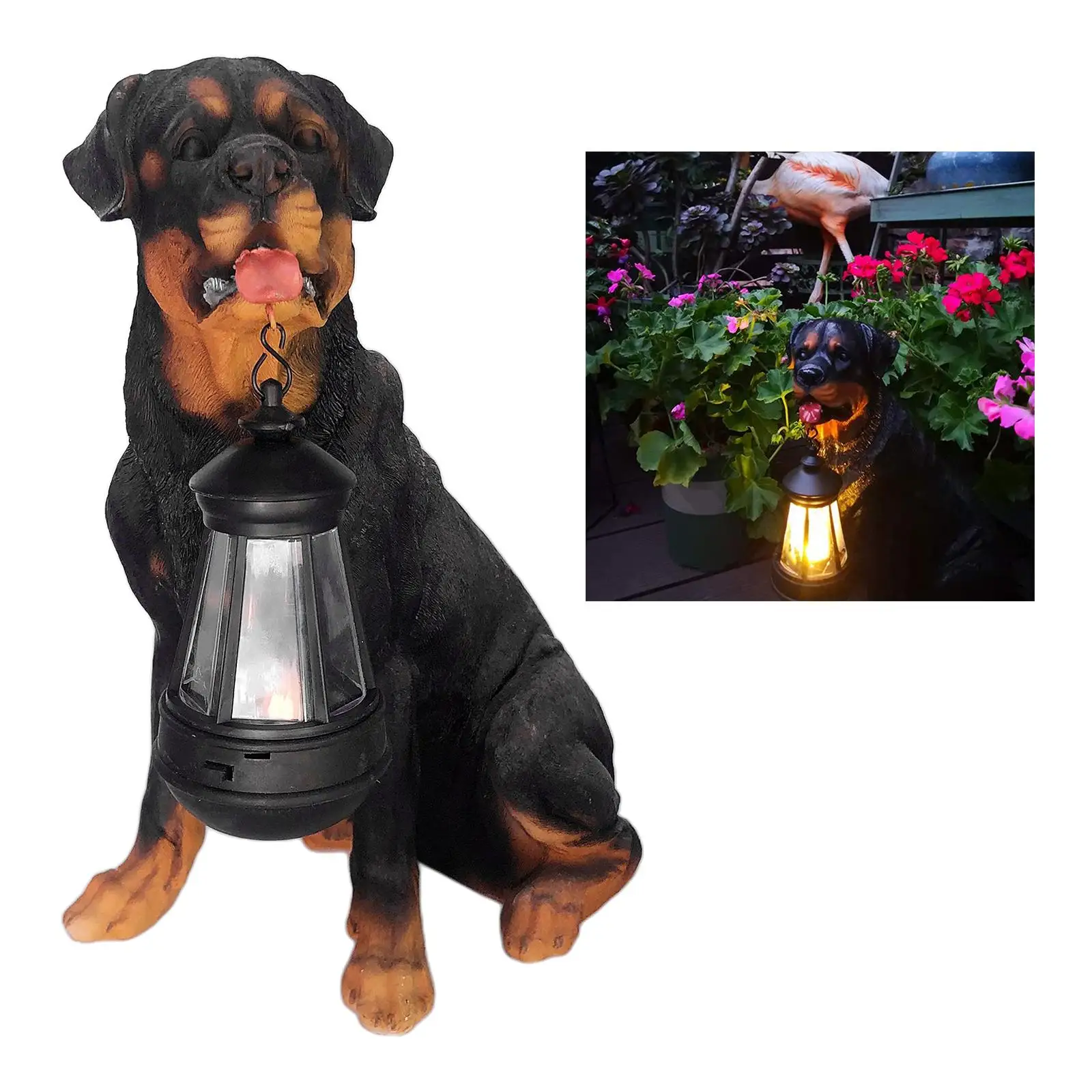 Outdoor dog  Ornament with, Golden Retriever / Labrador / Rottweiler Resin Statue with Detachable Lantern From