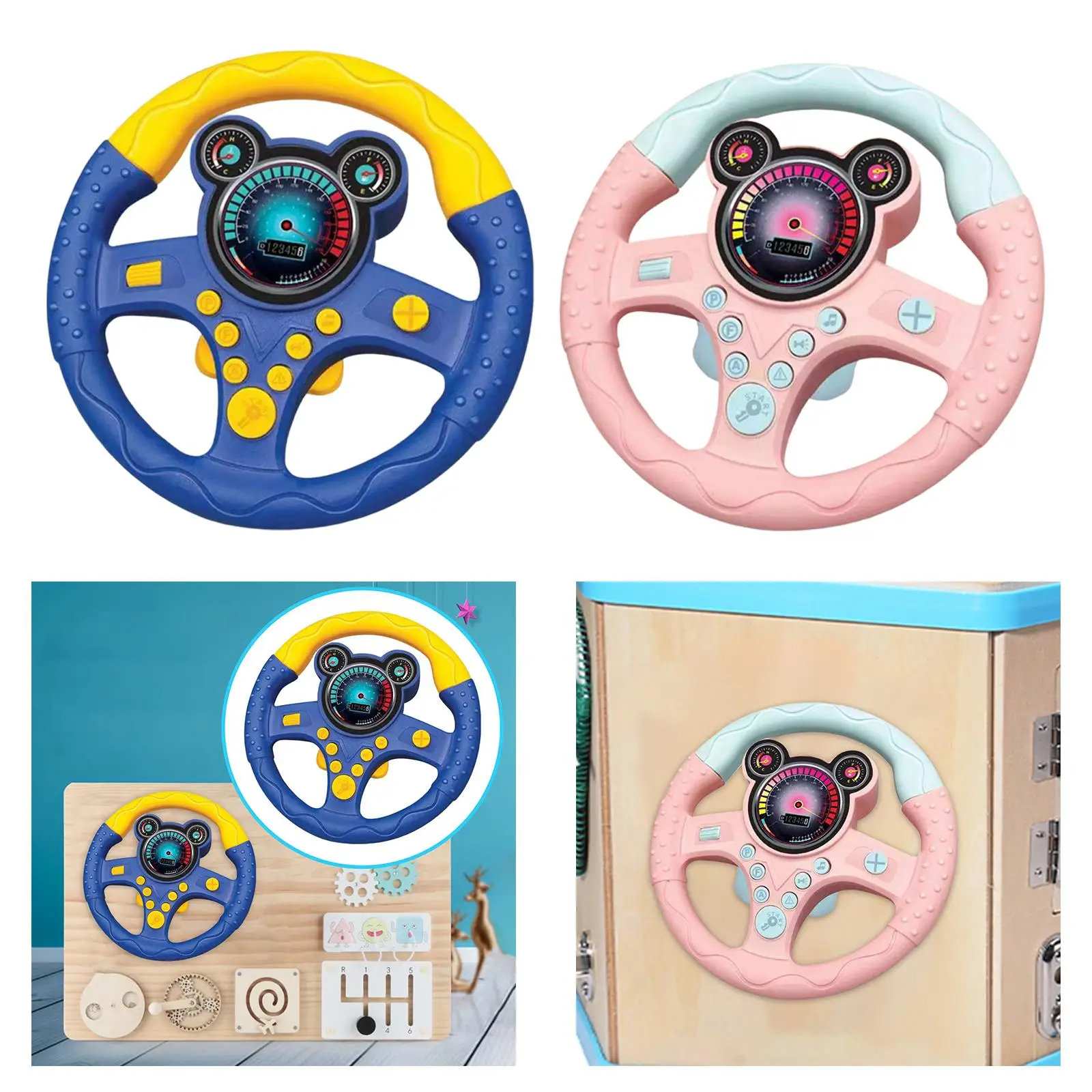 Round Steering Wheel Toy Battery Powered Pretend Play Driving Toys Electric Wheel Toy for Busy Board Outdoor Amusement Park