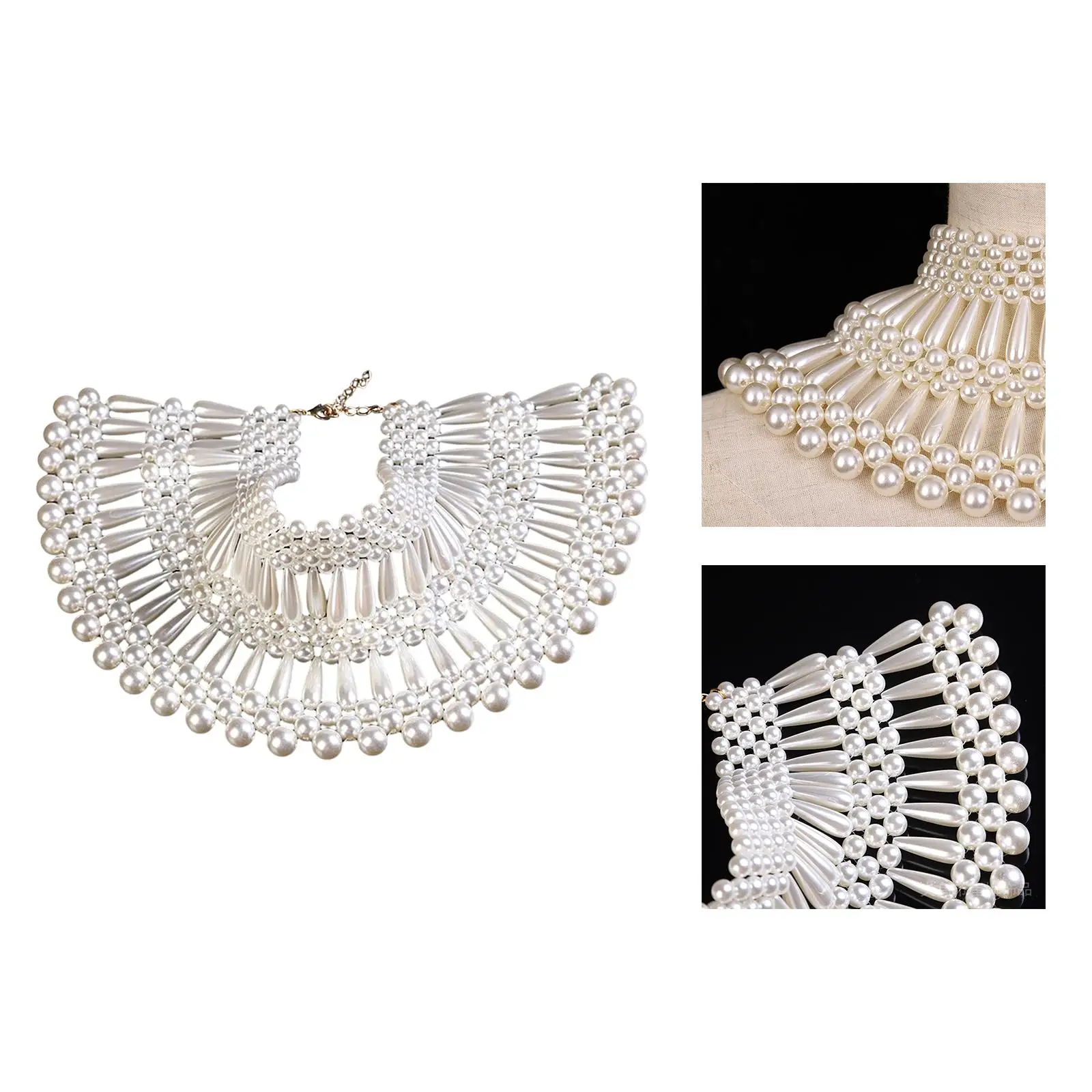 Simulated Pearl Necklace for Women, Body Statement Jewelry, Fashion Collar Bib Necklace Costume
