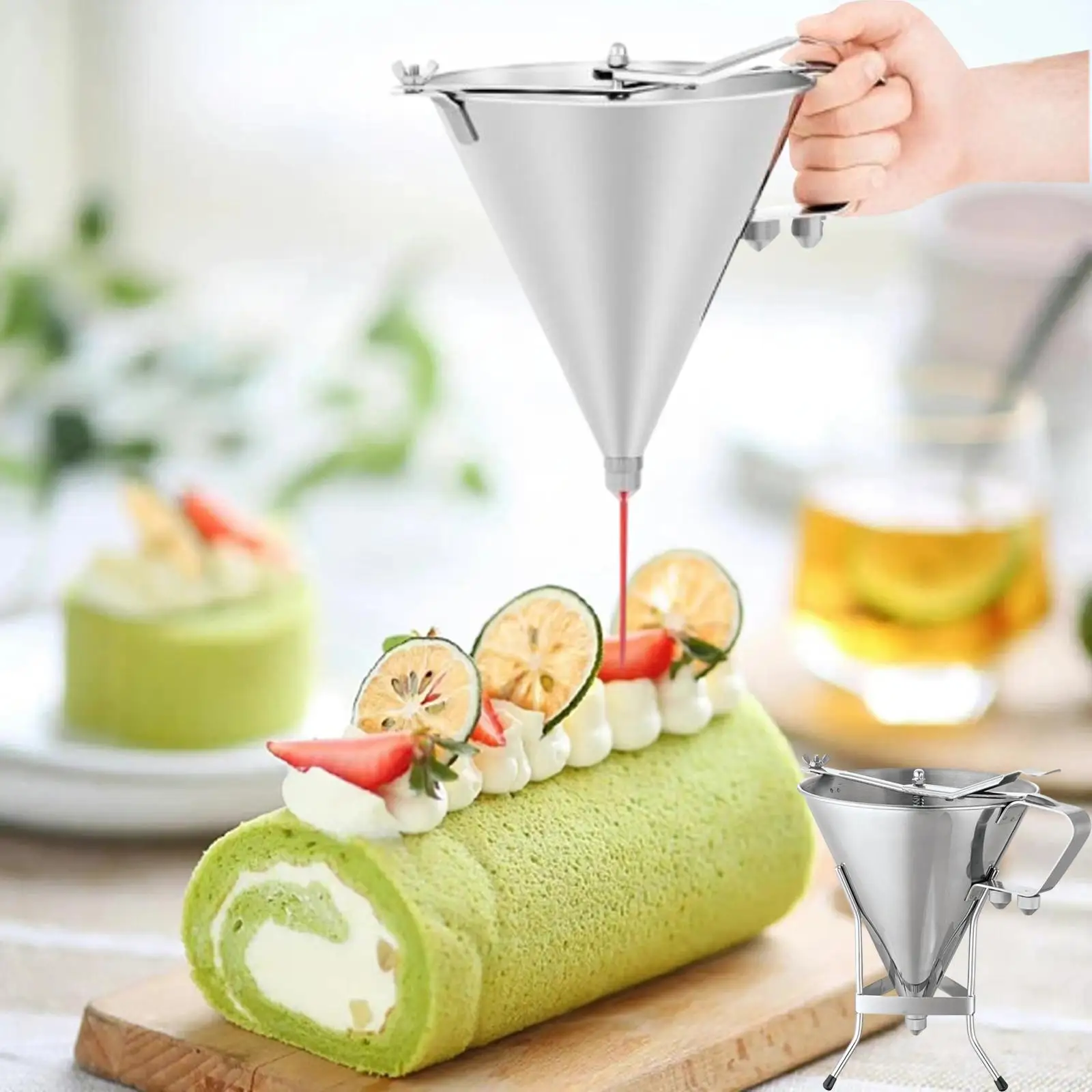 Stainless Steel Funnel Balls Tools with Handle Octopus Making Funnel Dispenser for Cupcakes Octopus Ball Cake Decorating Waffles