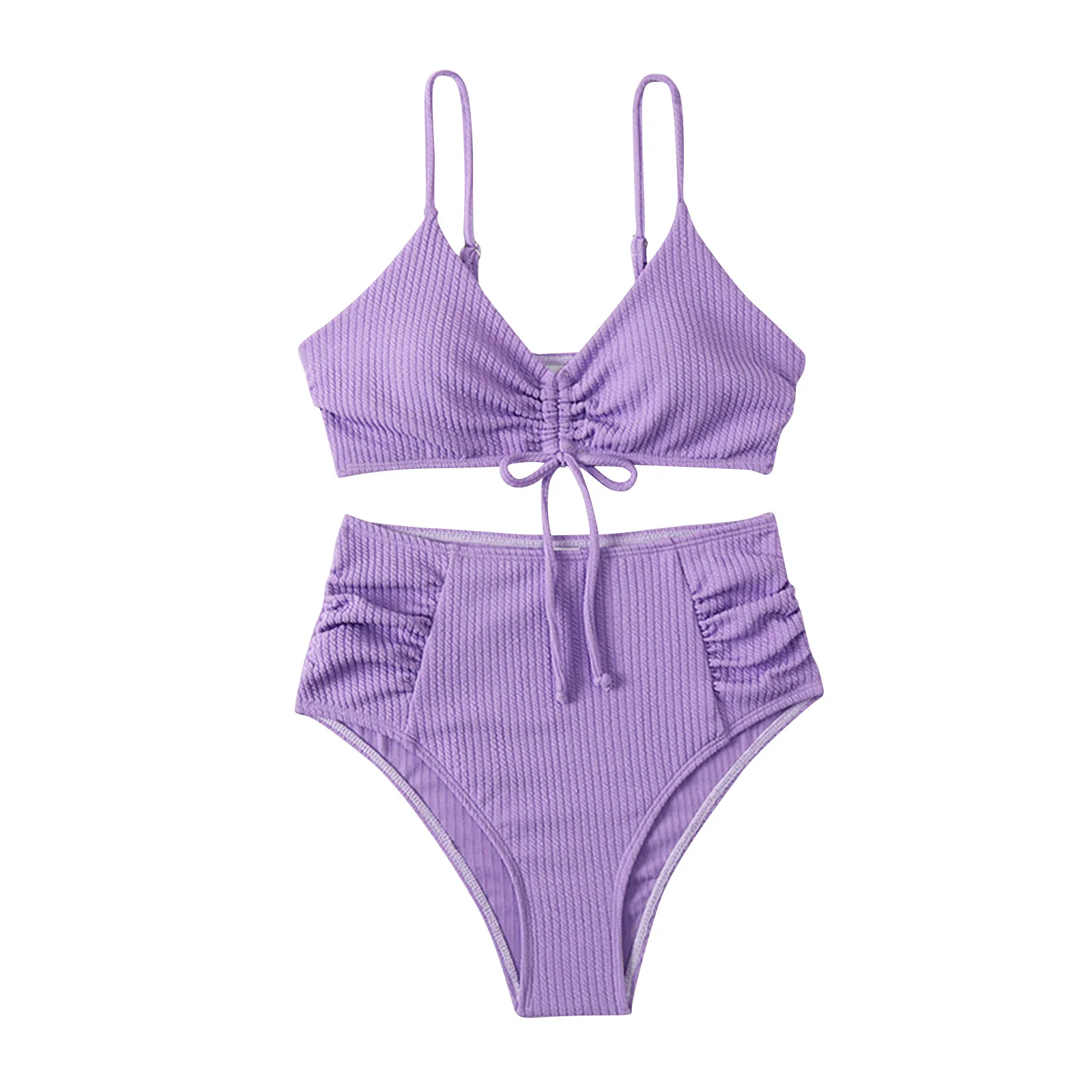 purple bikini set Swimsuit Without Steel Bra High Waist Drawstring Split Bikini With Chest Pads Women Maillot De Bain 2 Pièce Femme Swimsuit Women Bikini Sethigh waisted bikini set