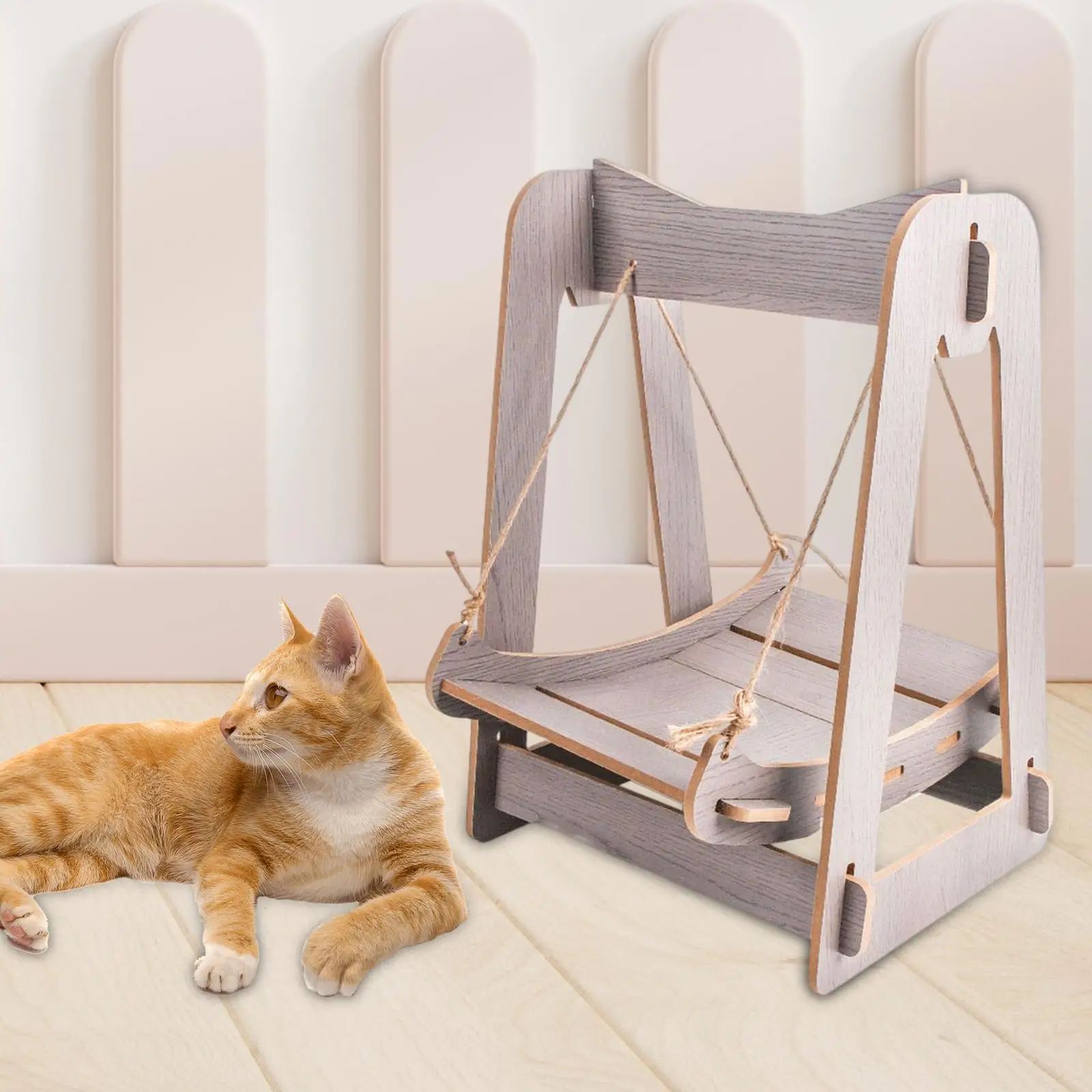 Wooden Cat Hammock Bed Scratcher Rope Lounger Wear Resistant Removable Rest Pets Supplies Pet Hanging Swing for Medium Cats