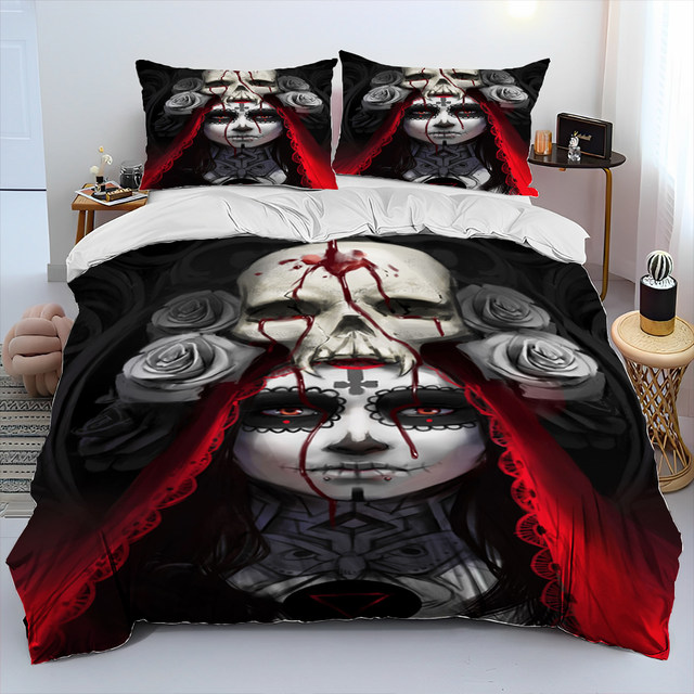 3D Gothic Horror Female Skull Dead Girl Bedding Set Duvet Cover Bed Set Quilt Cover Pillowcase King Queen Size Bedding Set Adult AliExpress