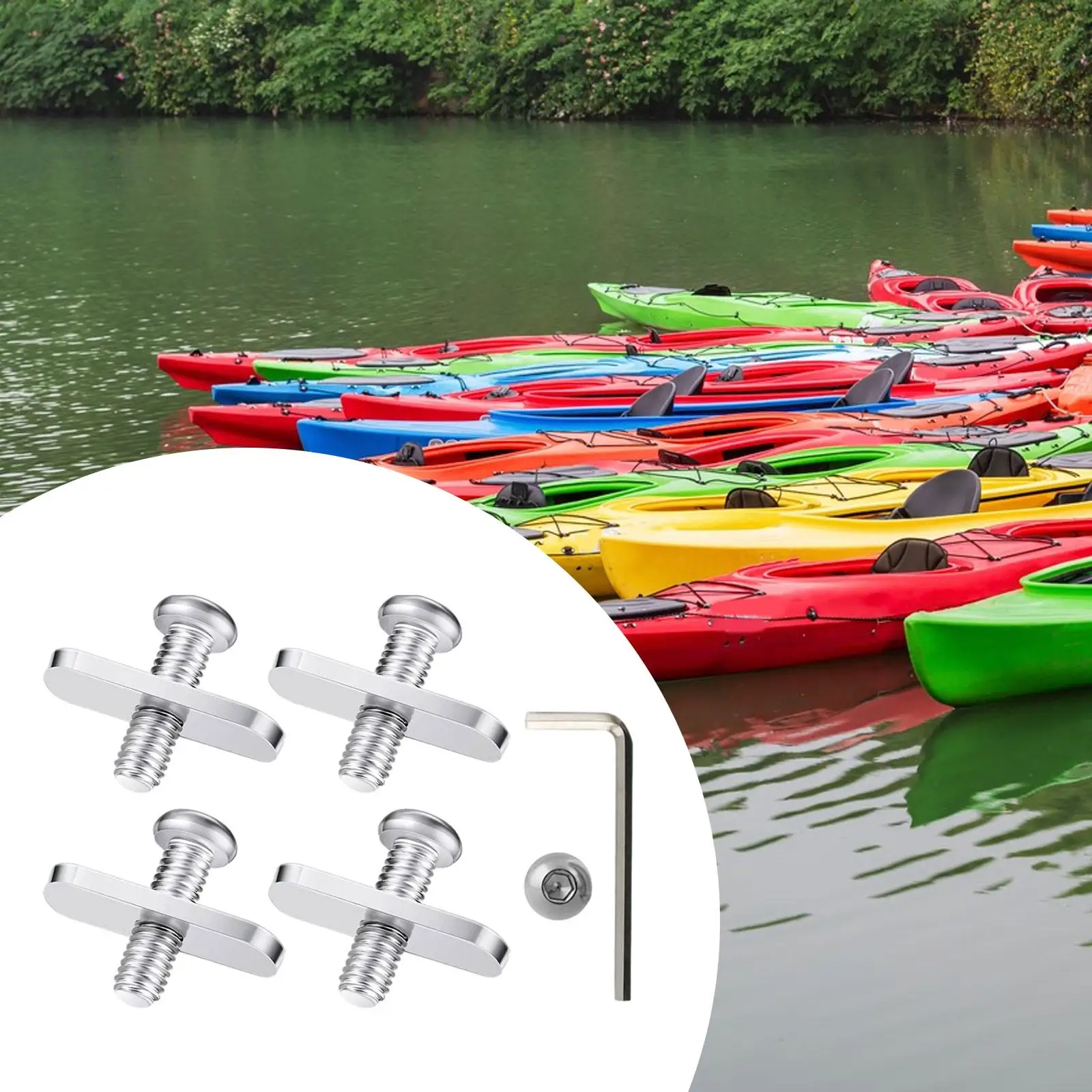 4 Pack Kayak Rail Track Screws Track Nuts, Mounting Screws Stainless Steel Tie Down Eyelet for Kayak Boat Canoe Rails Fishing