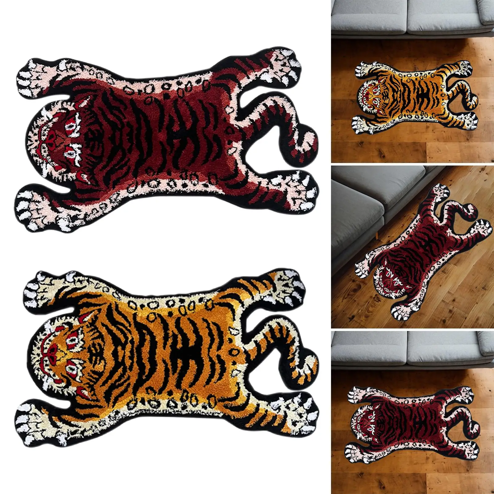 Tiger Rug Nonslip Tufted Soft Area Rug Animal Shaped Rug Tiger Carpet for Kid`s Room Bathtub Kitchen Bathroom Living Room