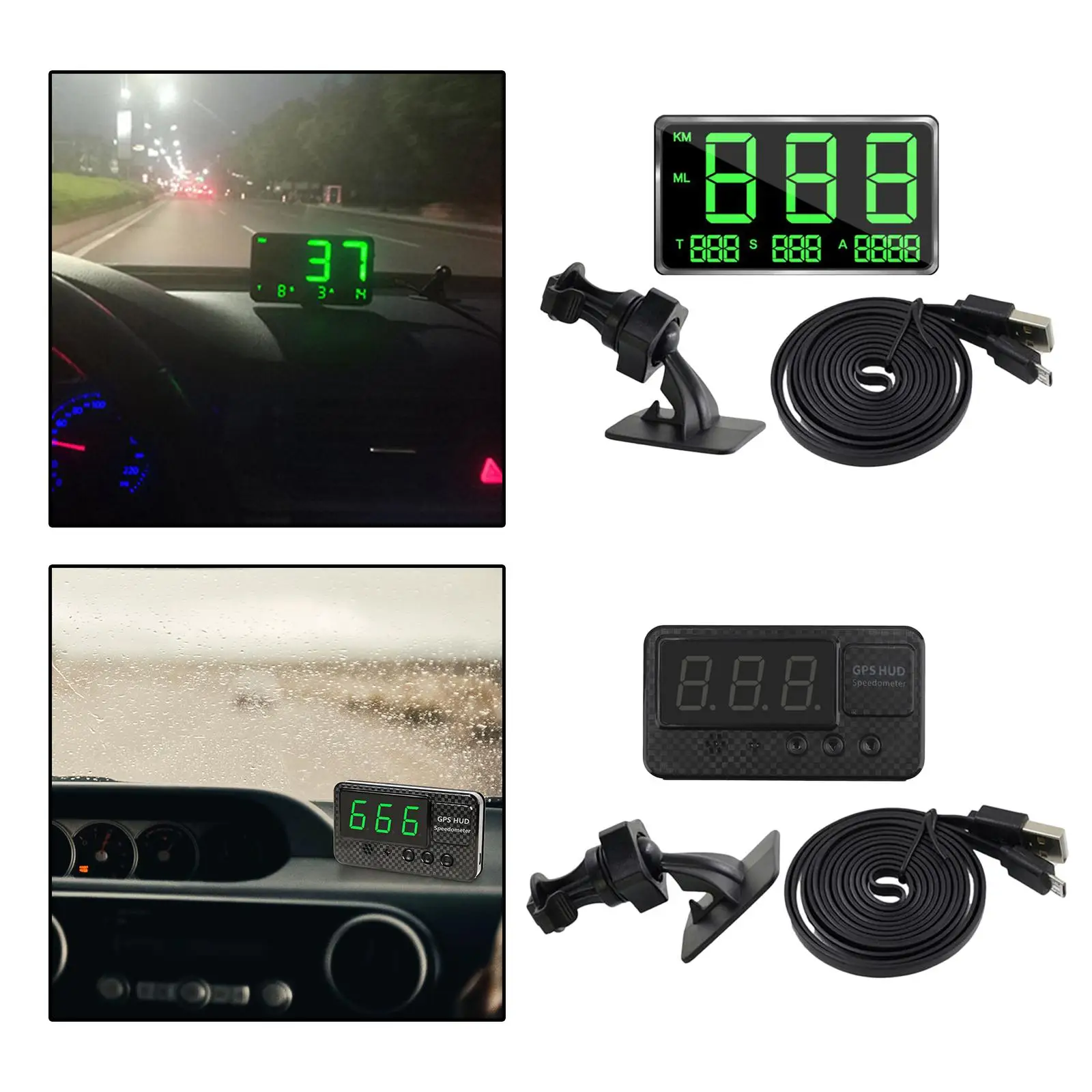 Car GPS Speedometer Overspeed Warning LED Display HUD Head Up Display for All Cars Truck Motorcycle SUV Green Numbers