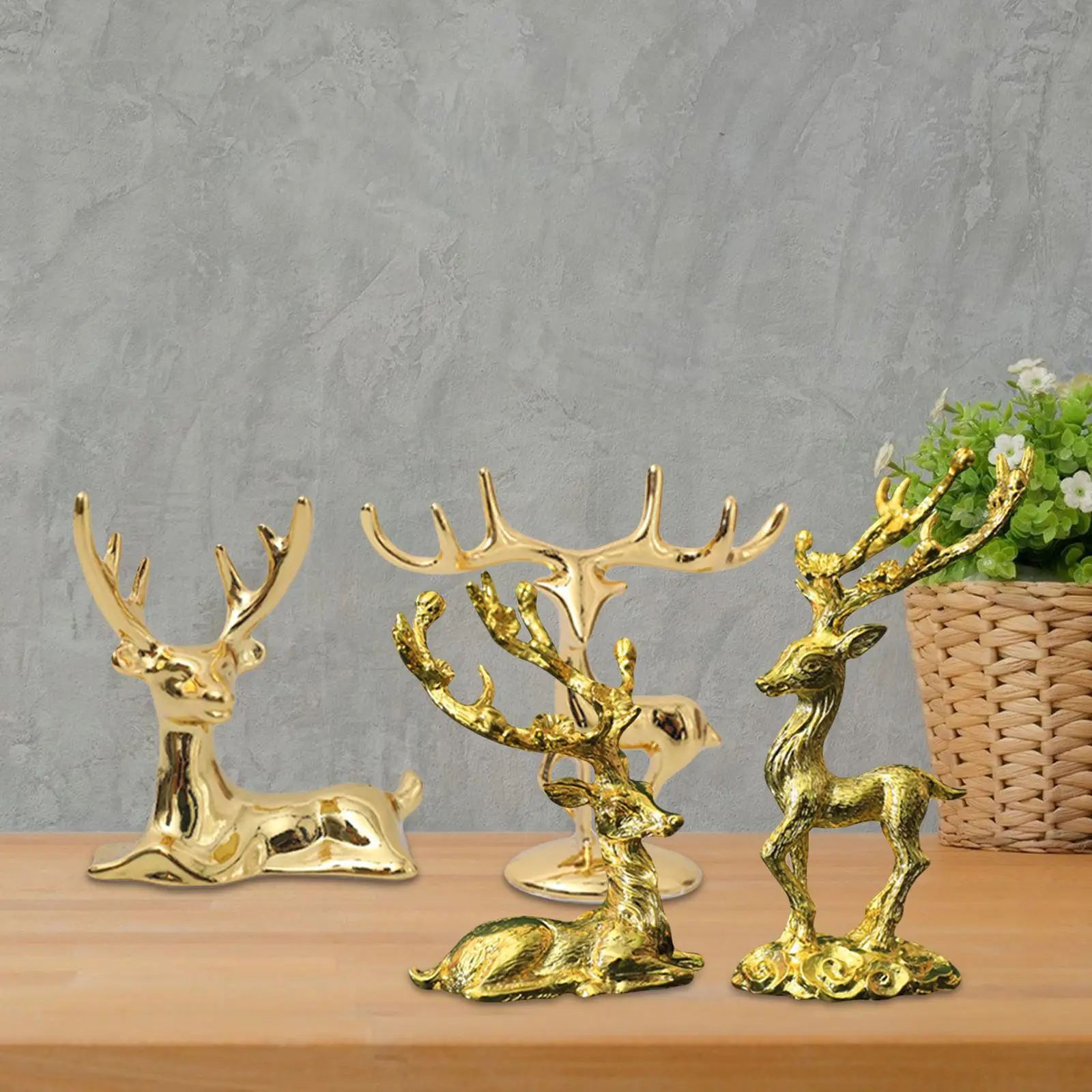 1 Pair Miniature Deer Sculpture Ornament Figurines for Bedroom Desk Decors