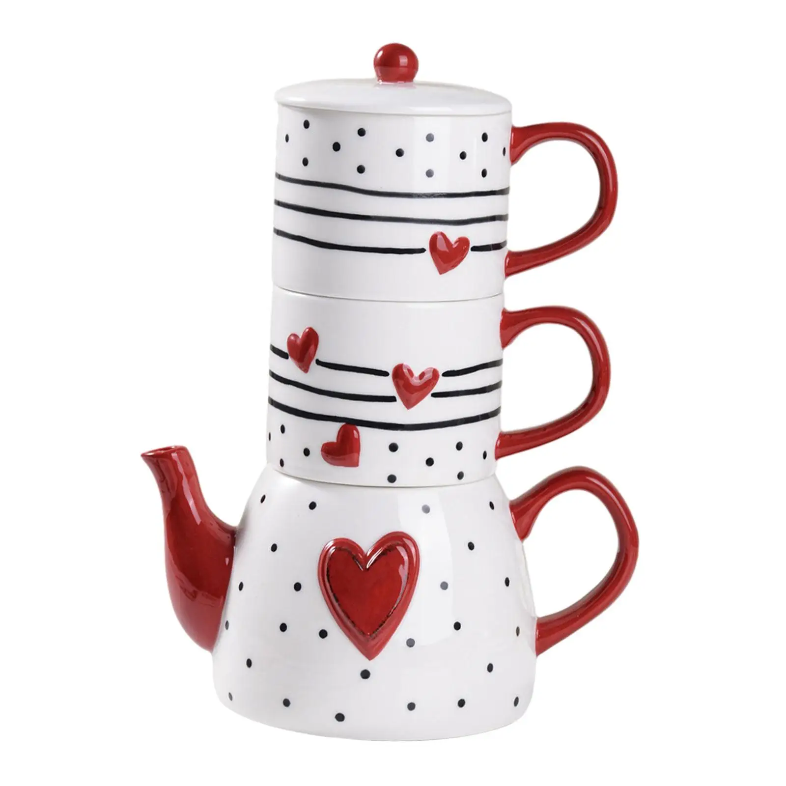Heart Pattern Ceramics Coffee Mug Set Drinking Mugs Cute Creative Gift Porcelain Teapot Set for Kitchen Table Home Office Travel