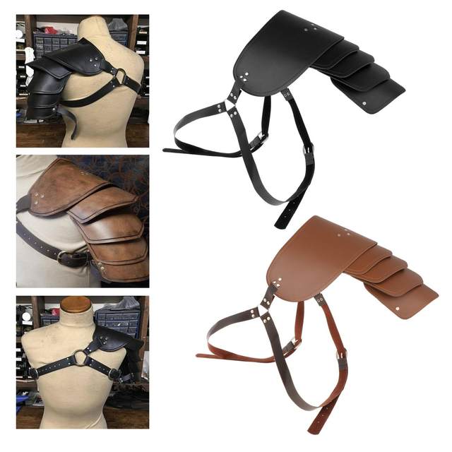 Faux Leather Single Shoulder Cover Cape Belt Clubwear Fancy Dress up Outfit Viking Costume Medieval Viking Single Shoulder Armor